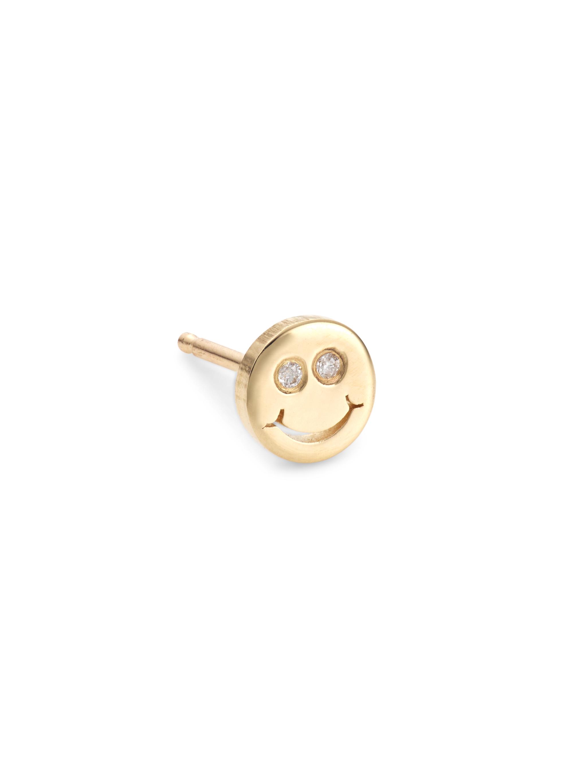 Sydney Evan Women's 14K Yellow Gold & Diamond Tiny Pure Happy Face Single Stud Earring - Gold