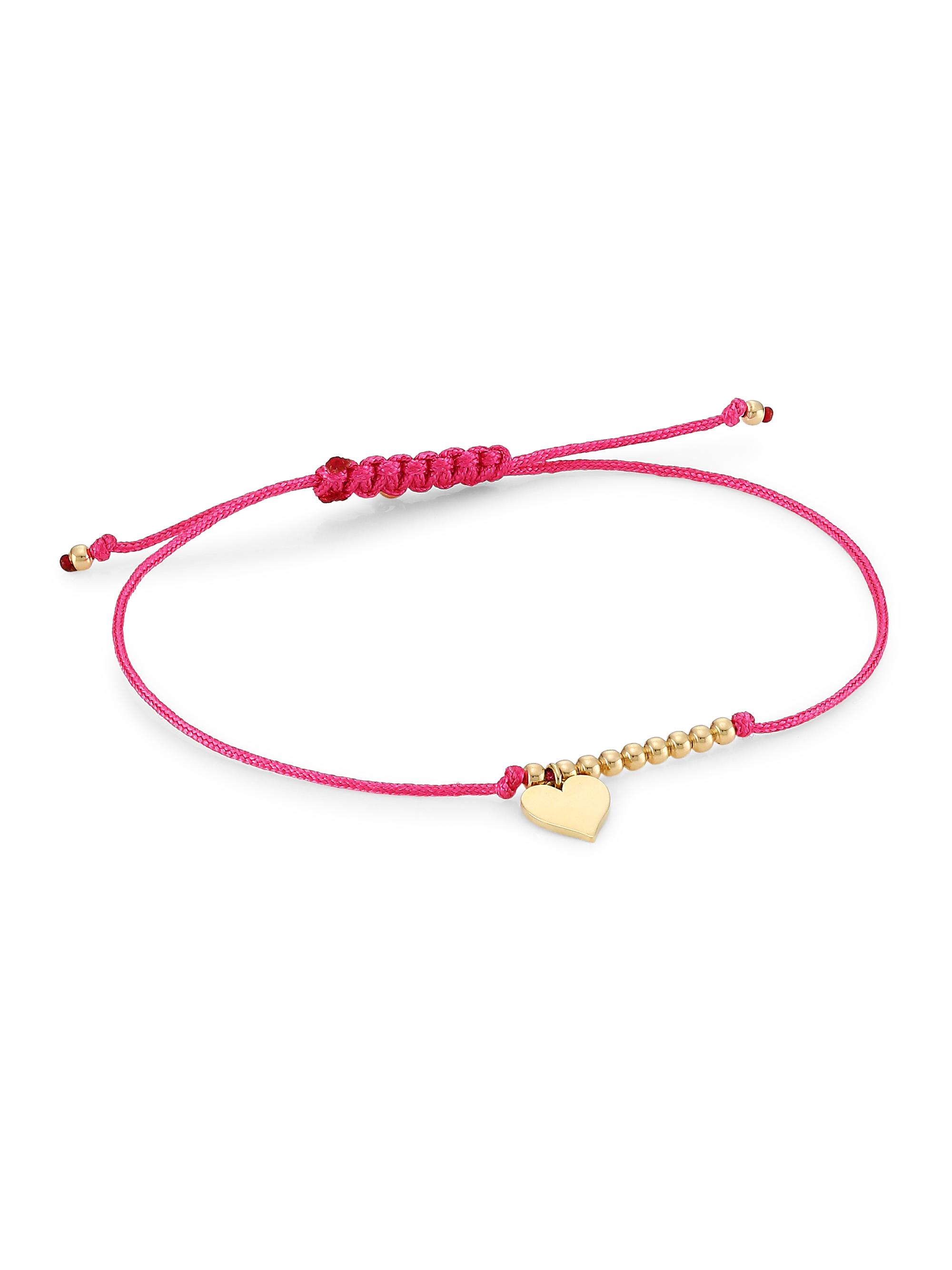 Sydney Evan Women's 14K Yellow Gold & Heart Charm Pink Cord Bracelet - Pink