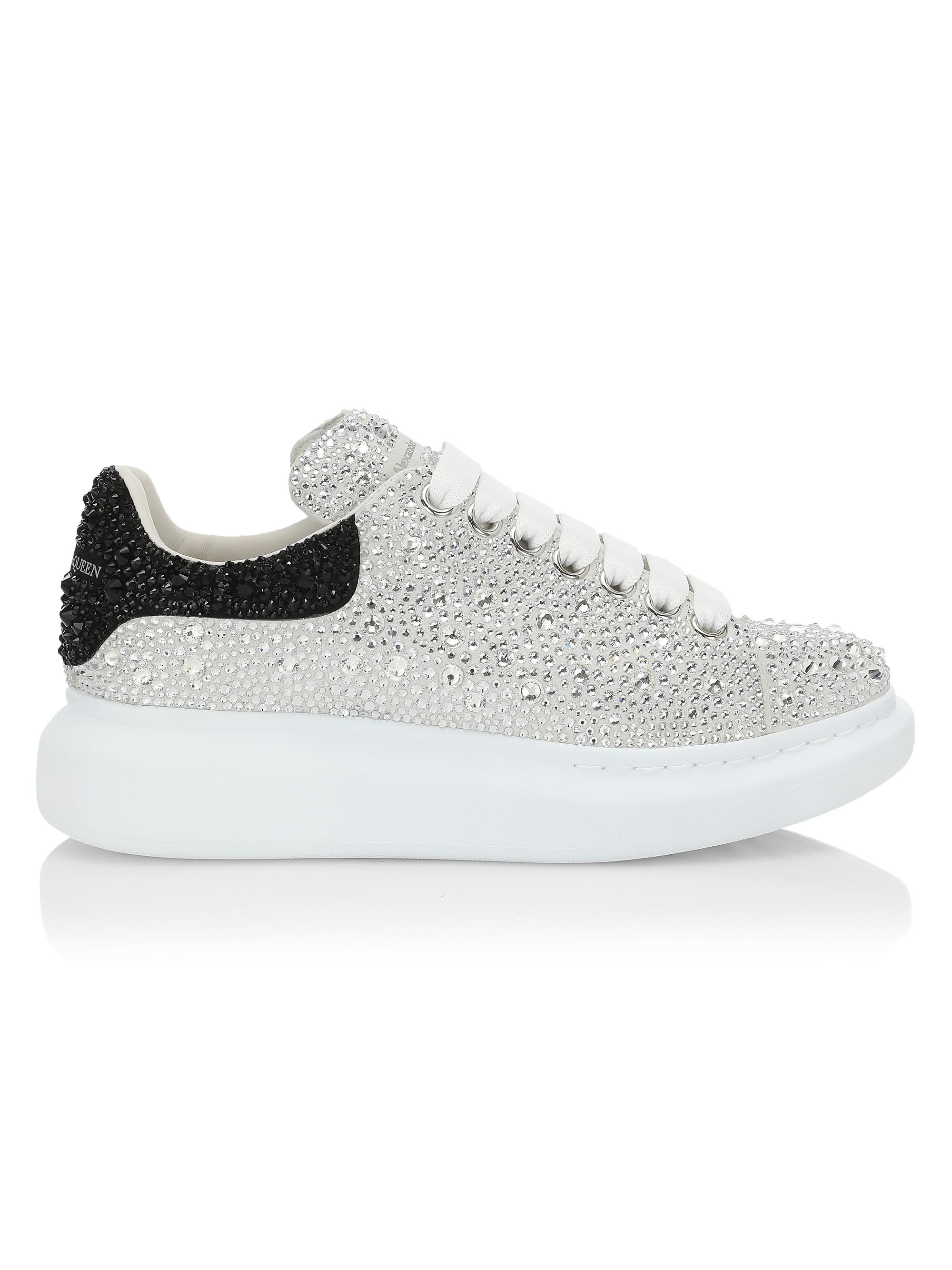 McQueen Women's Crystal Overiszed Glitter Embellished Chunky Sneakers - White Silver