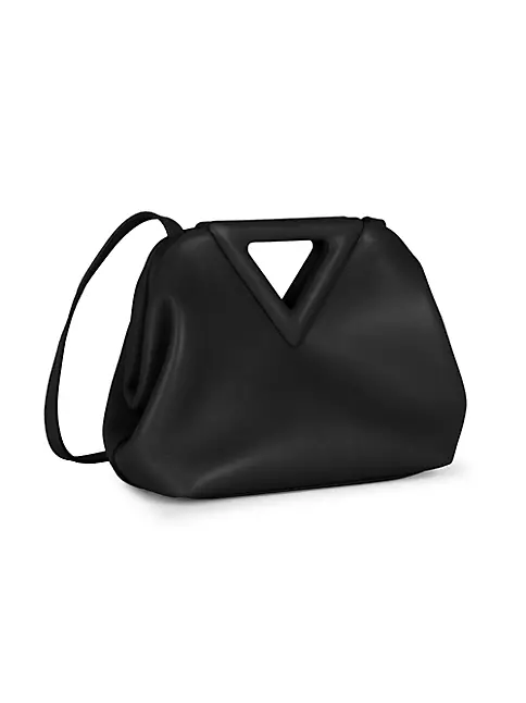 Authentic Bottega Veneta The Point Black Leather Top Handle Bag with Strap