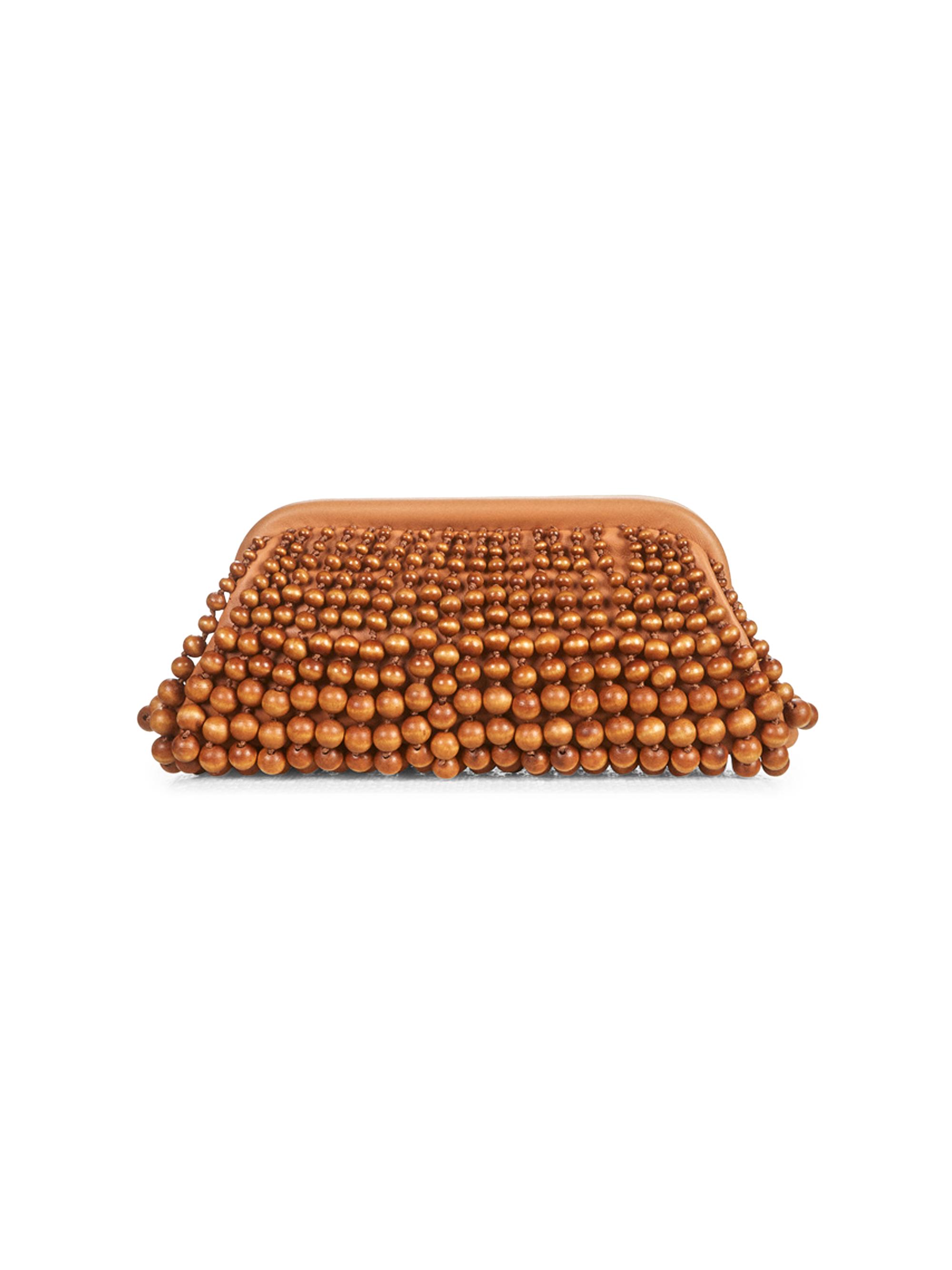 Cult Gaia Women's Nia Wood Beaded Clutch - Chestnut