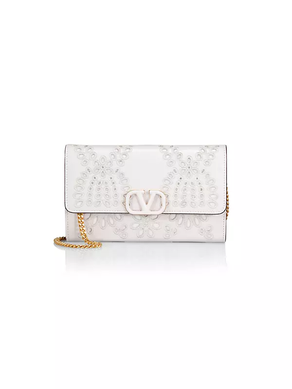 VLogo Lace Eyelet Leather Wallet On Chain