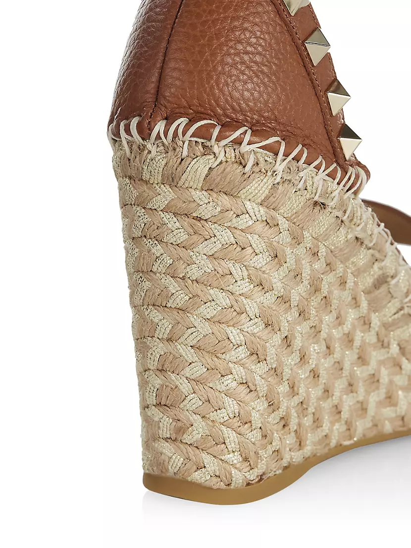 Rockstud 125 textured-leather espadrille wedge sandals