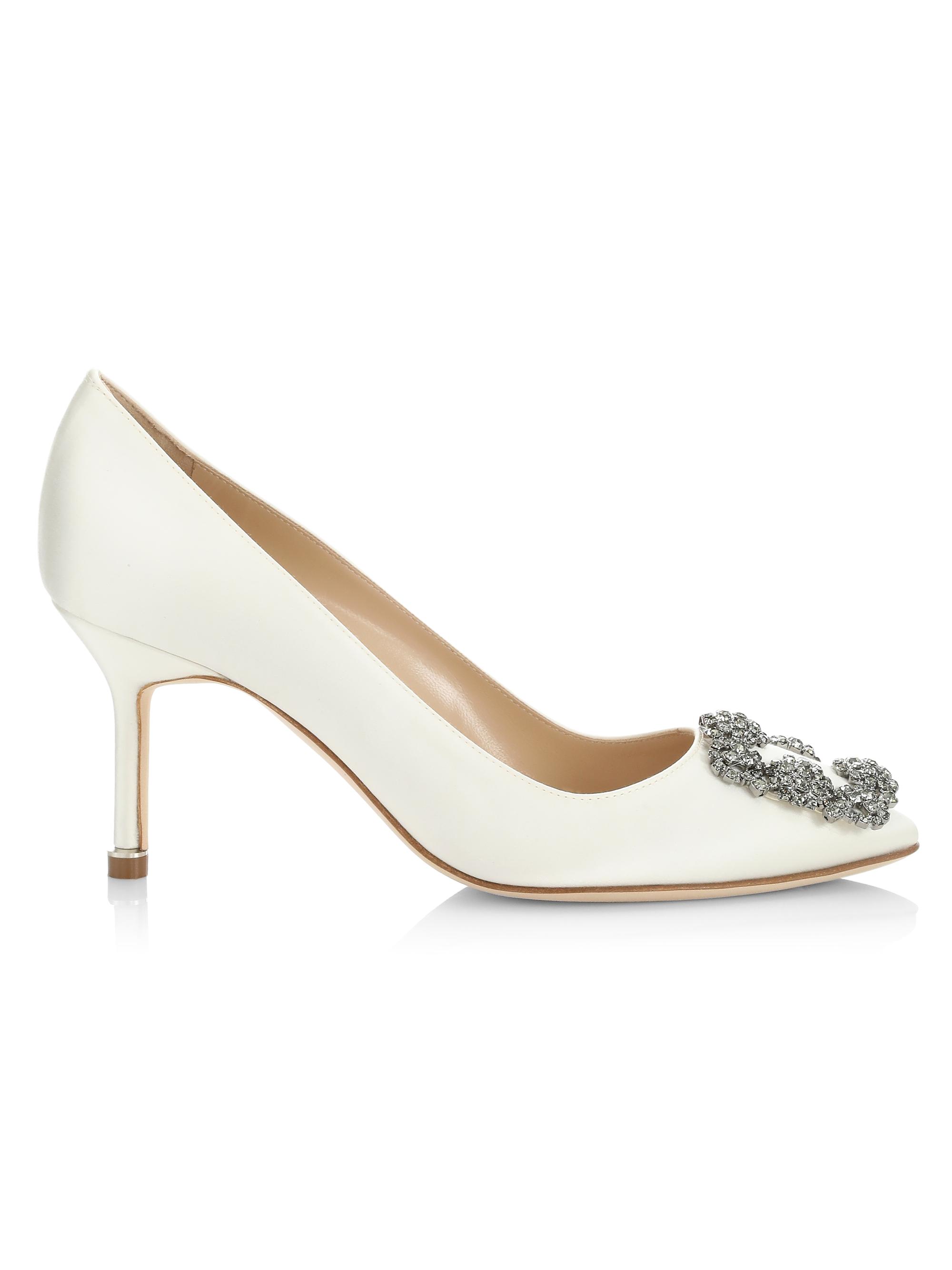 Manolo Blahnik Women's Hangisi 70MM Embellished Satin Pumps - White