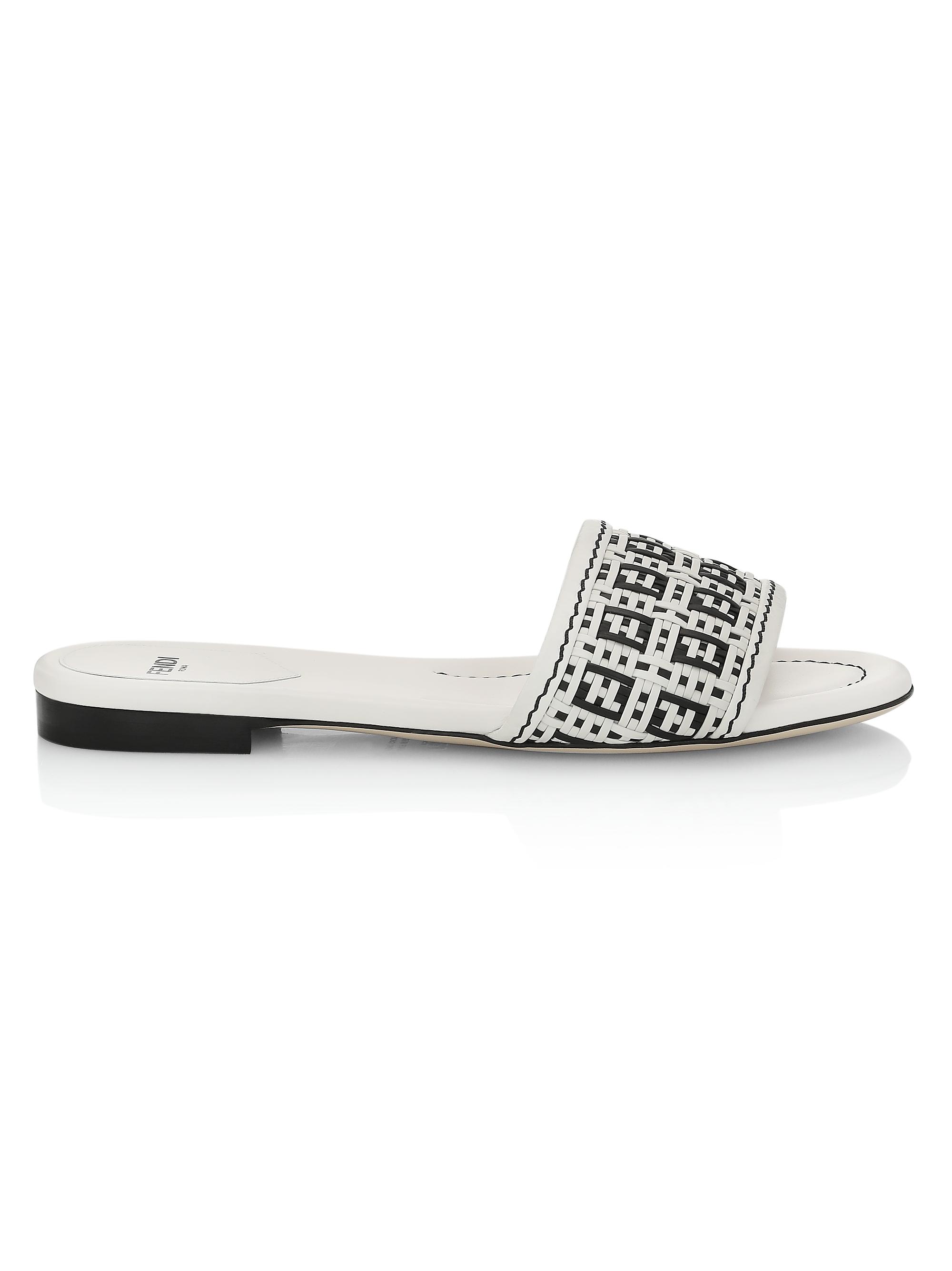 Fendi Rafia Logo Slide Sandals Saks Fifth Avenue