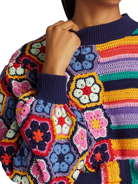 FARM Rio, Sweaters, Farm Rio Sunset Stripes Crochet Sweater Size S Nwt