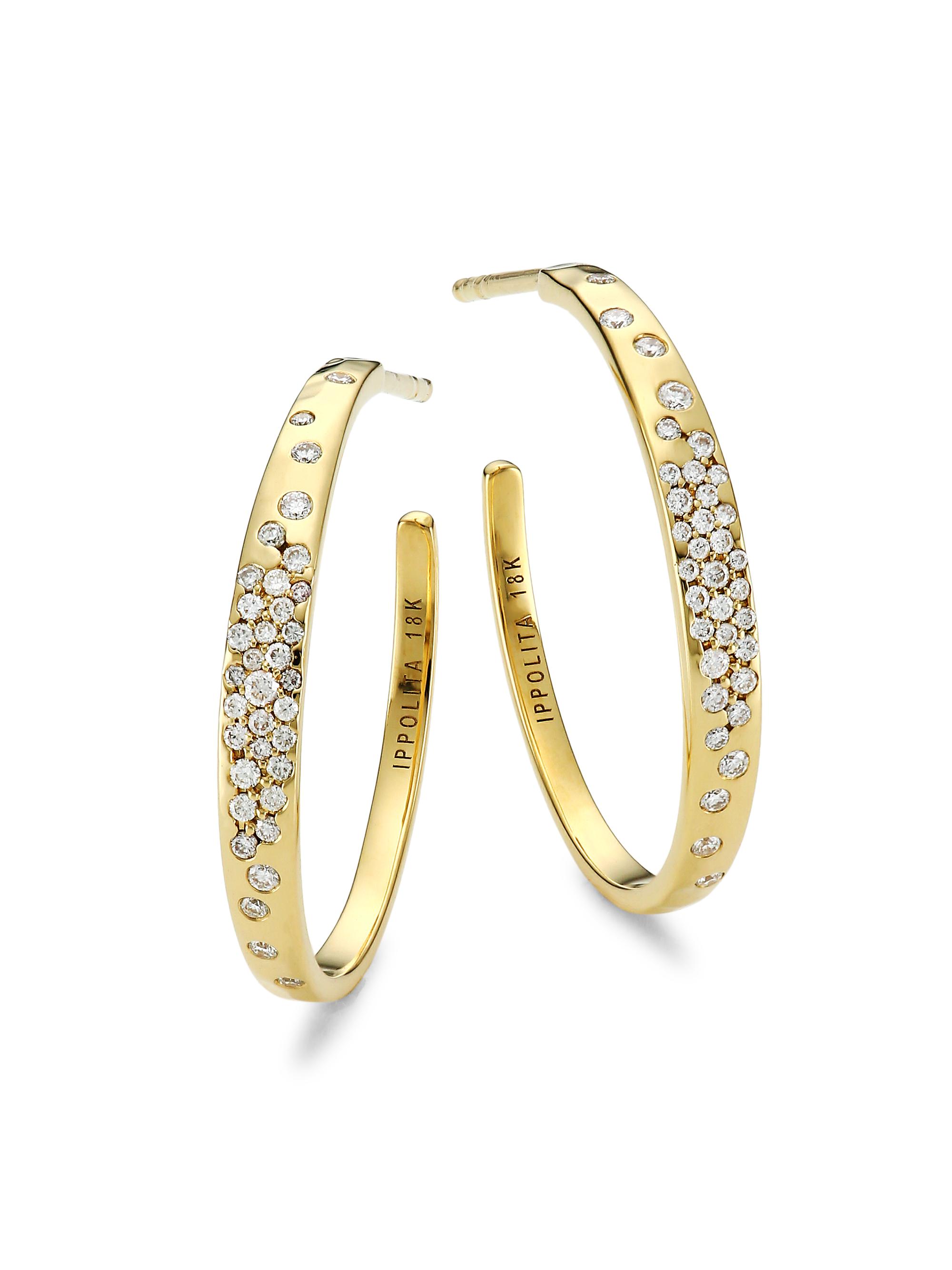 Ippolita Women's Stardust 18K Yellow Gold & Diamond  Crinkle Hoop Earrings - Gold