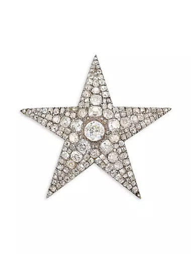 18K White Gold & 12 TCW Diamond Star Brooch