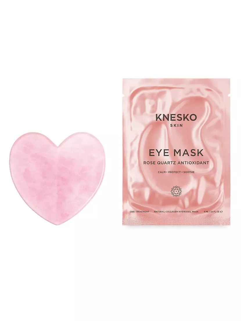 Knesko Rose Quartz Heart Gua Sha With Antioxidant Eye Mask