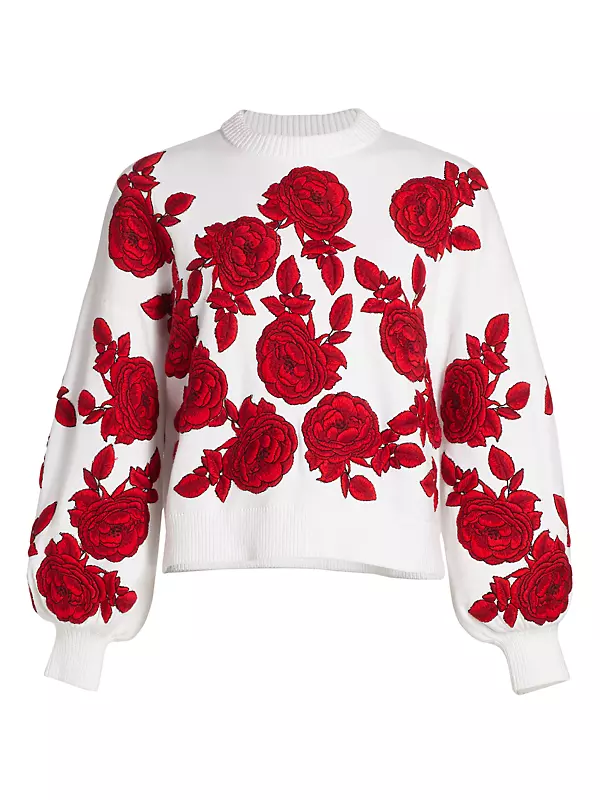 Carwen Embroidered Balloon-Sleeve Knit Sweater