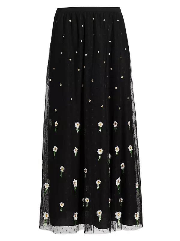Floral Sequin Embroidered Midi Skirt