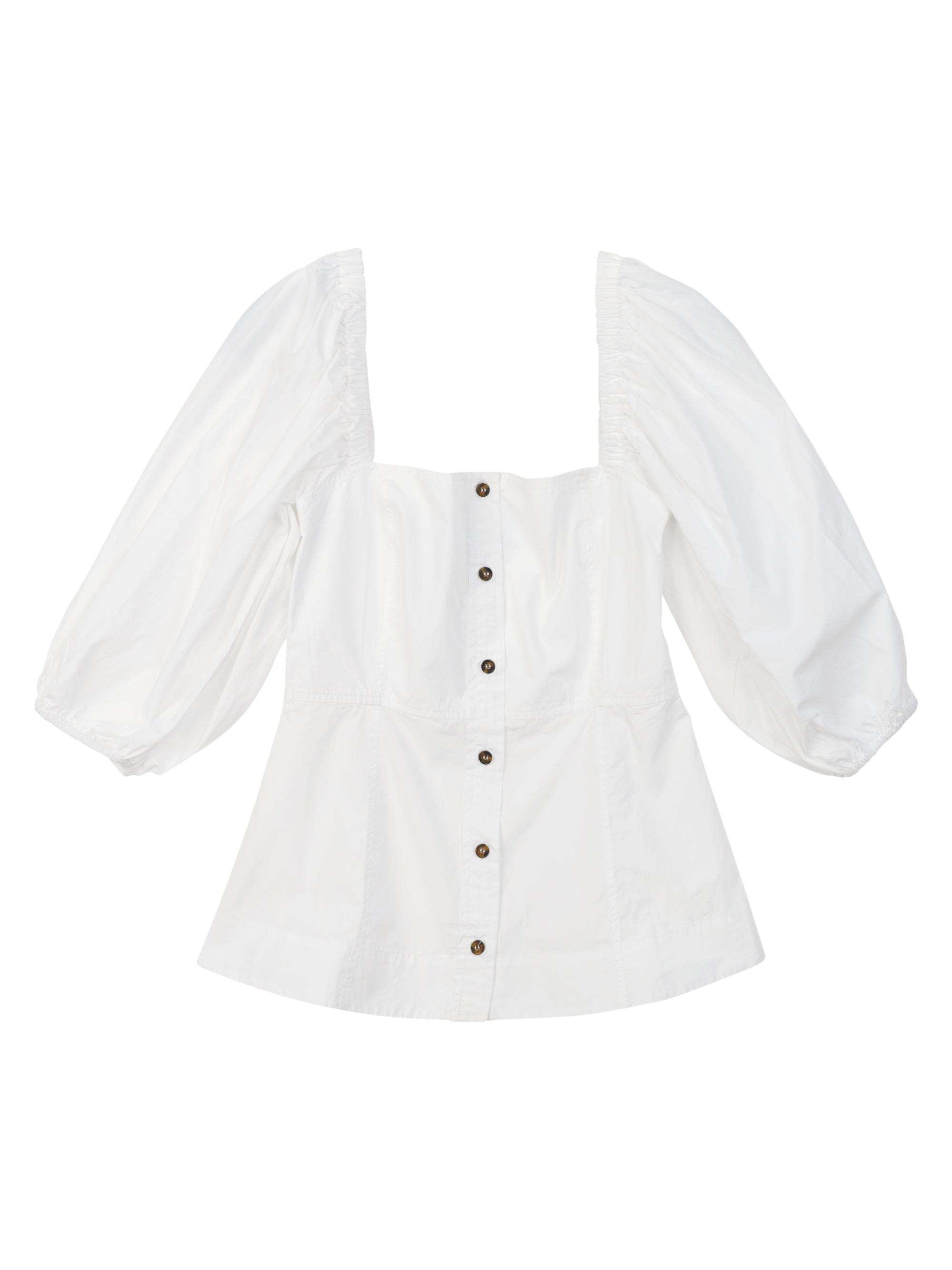 Ganni Women's Off-The-Shoulder Cotton Poplin Shirt - Bright White