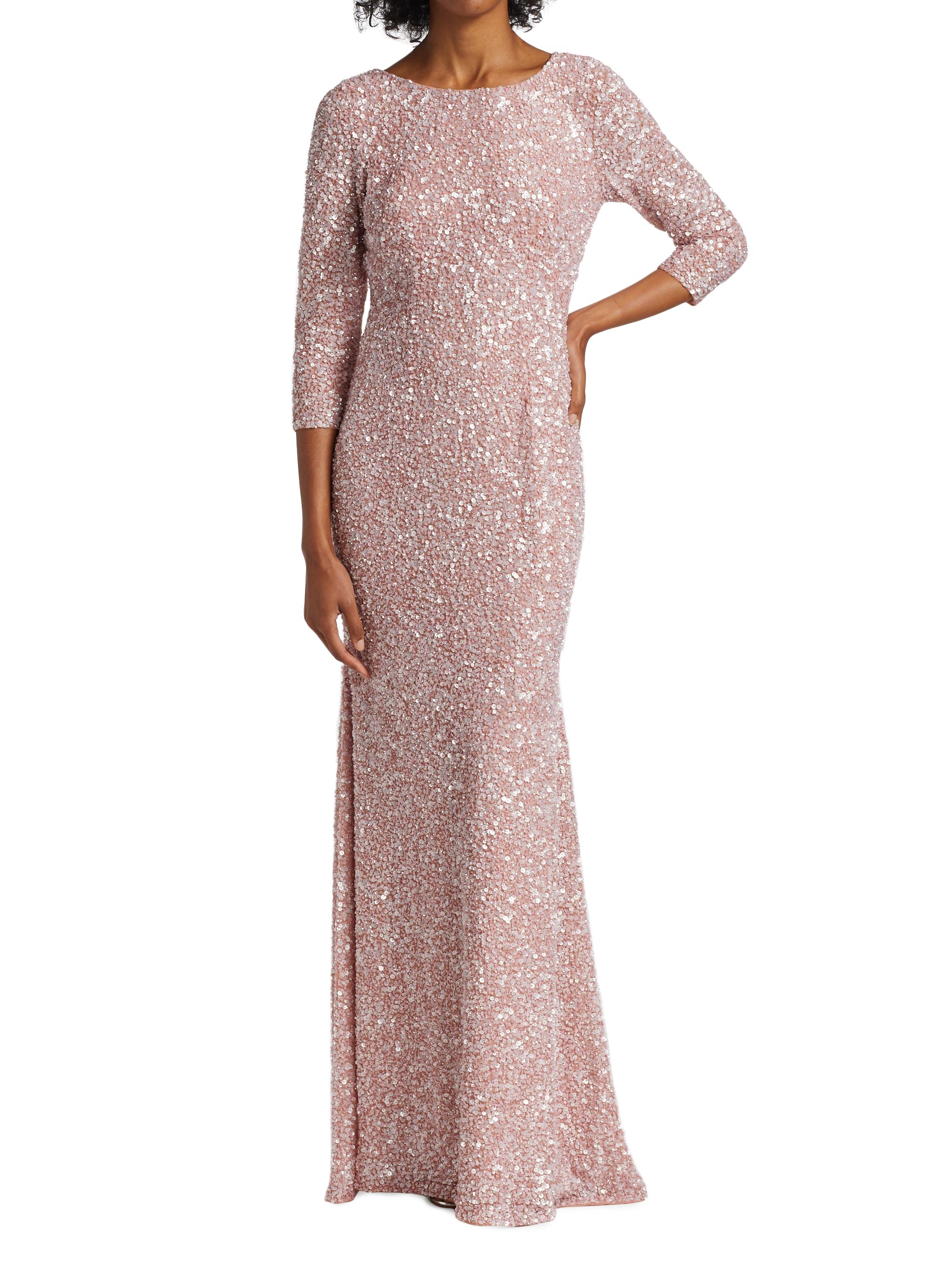 dress sequins sleeve women s quarter Long Sage Green Formal Dress: La Femme 31909 Dusty Sage / 4