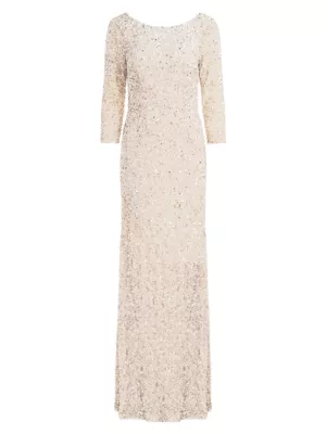 Theia Women's Three-Quarter Sleeve Sequin Sheath Gown - Champagne