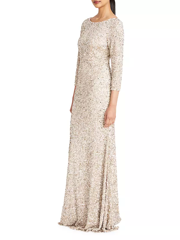 3/4 Sleeve Sequin Gown – THEIA