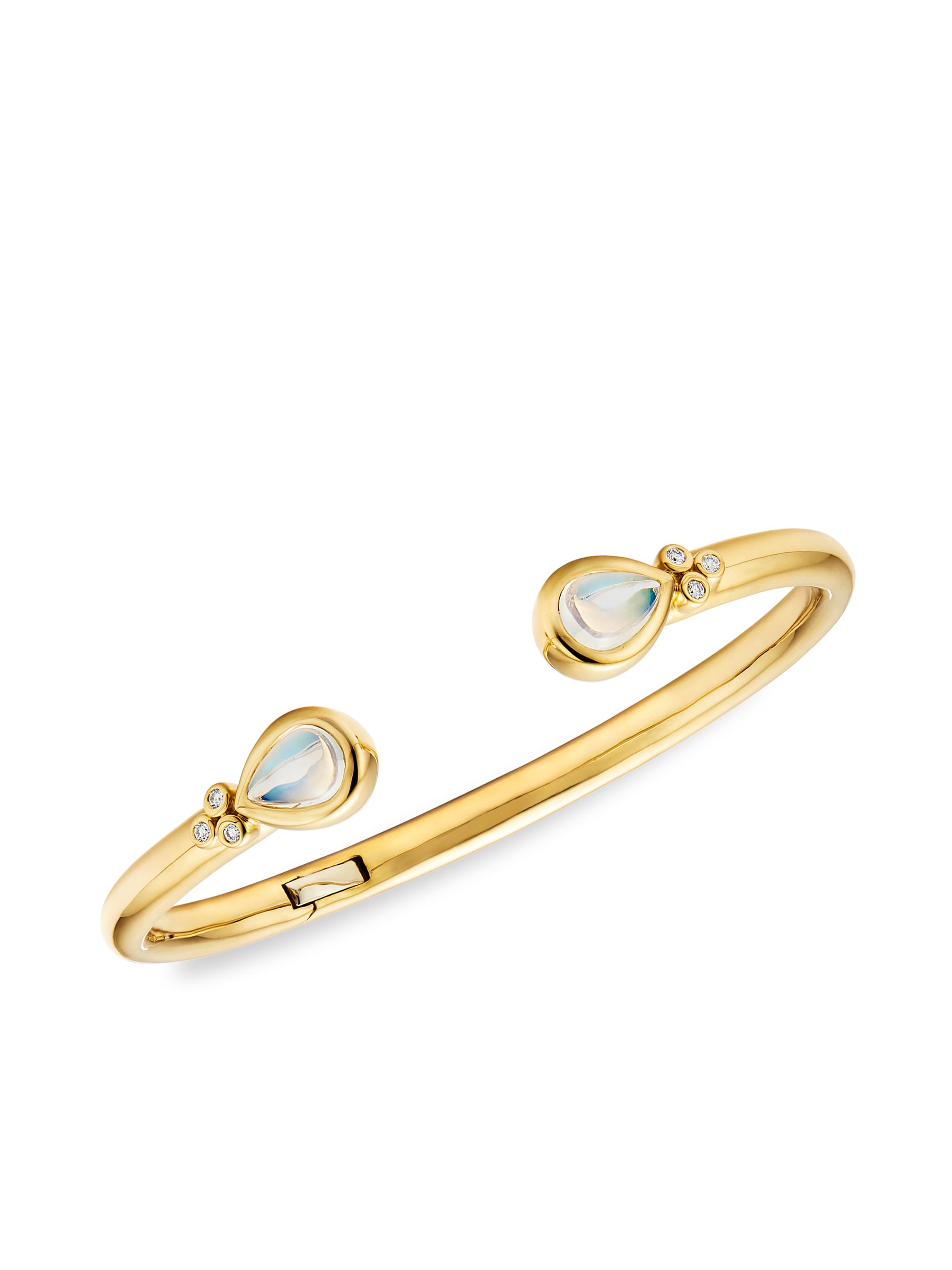 Temple St. Clair Women's CI Color Bellina 18K Yellow Gold, Blue Moonstone & Diamond Cuff Bracelet - Yellow Gold