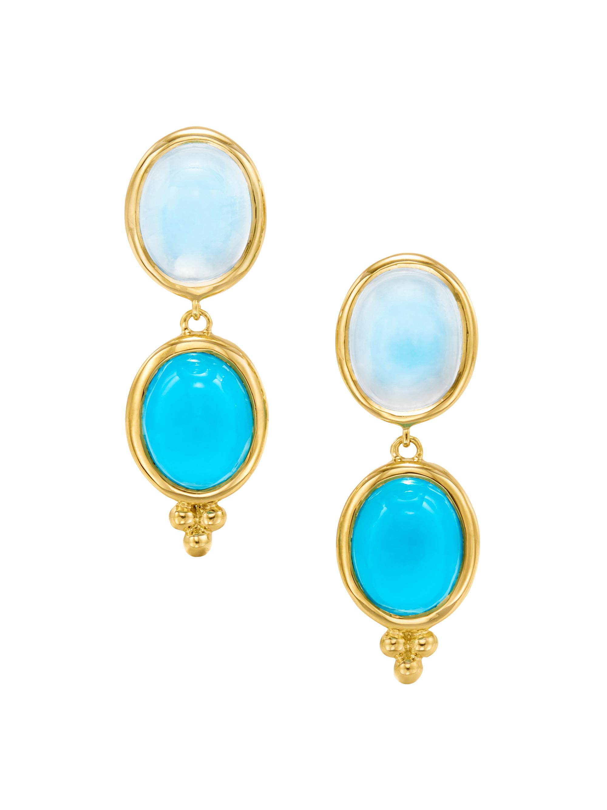 Temple St. Clair Women's Florence86 18K Yellow Gold, Turquoise & Blue Moonstone Double-Drop Earrings - Gold