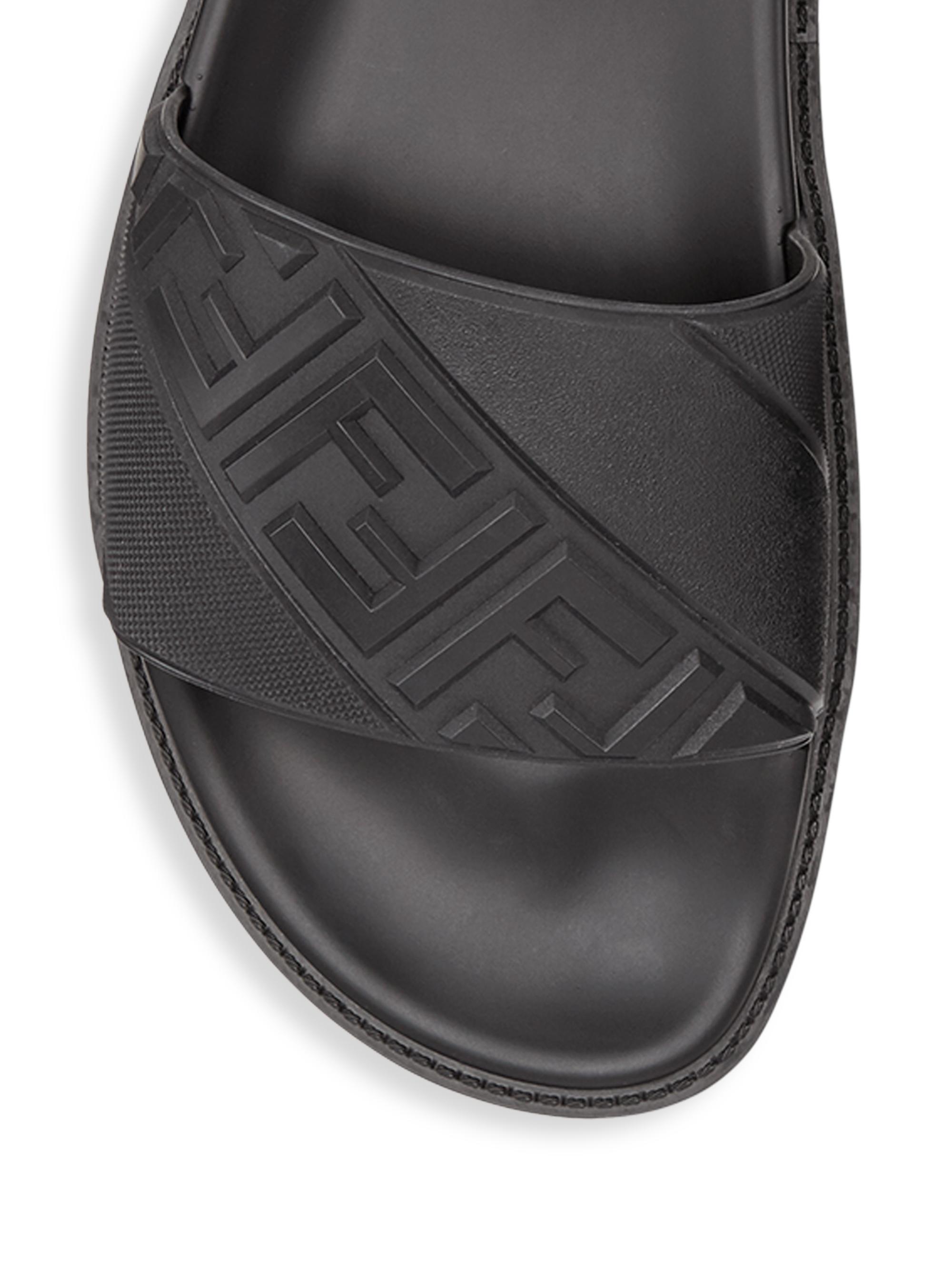 Fendi FF Diagonal Logo Print Slides | Saks Fifth Avenue