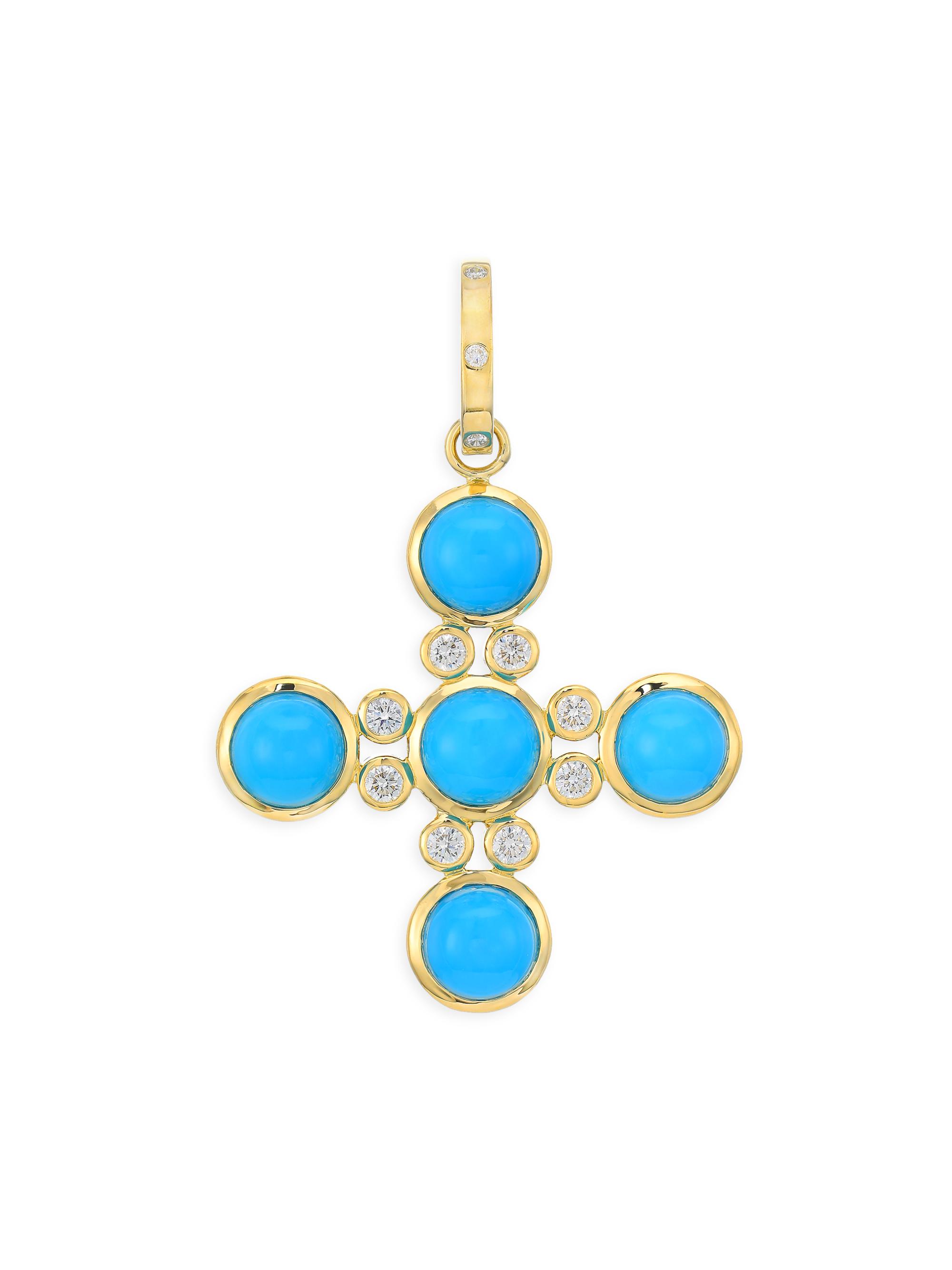 Temple St. Clair Women's Florence86 18K Yellow gold, Turquoise & Diamond Four Elements Cross Pendant - Turquoise