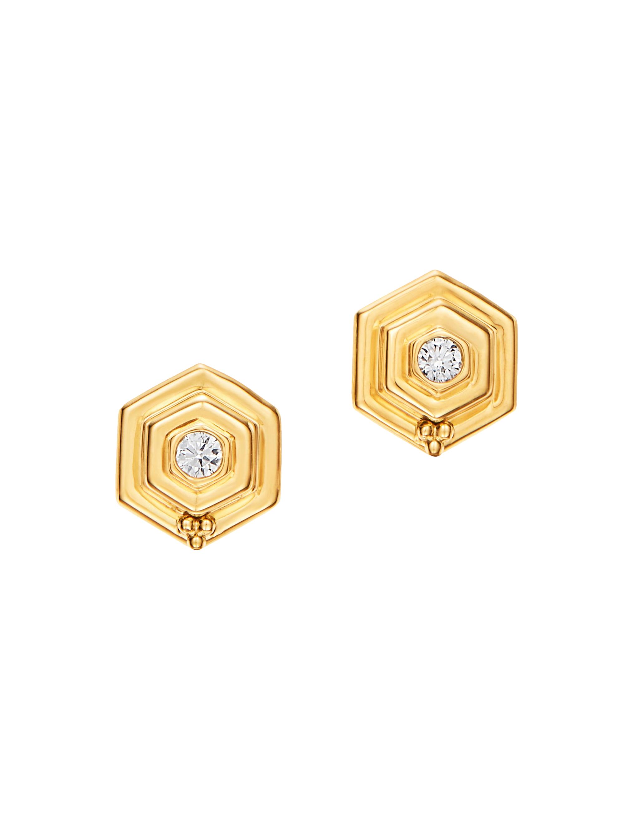 Temple St. Clair Women's Tree Of Life 18K Yellow Gold & Diamond Beehive Stud Earrings - Yellow Gold