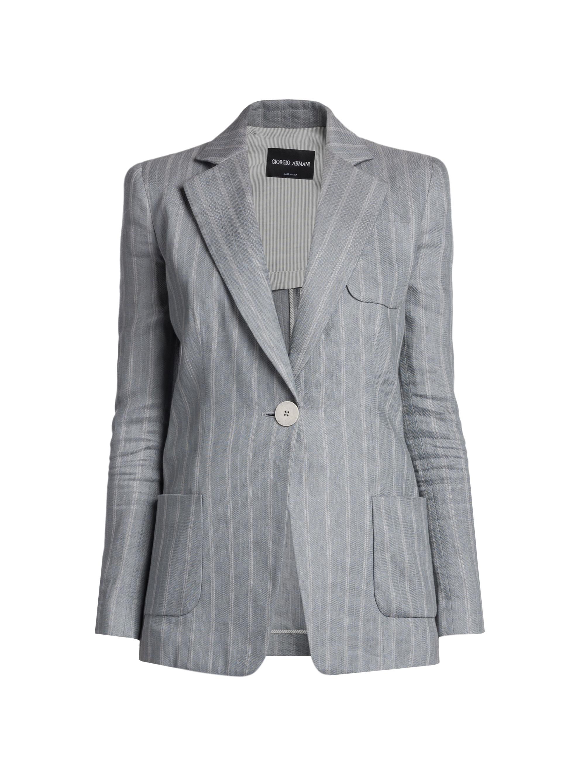 Giorgio Armani Women's Striped Linen-Blend Jacket - Grey Blue