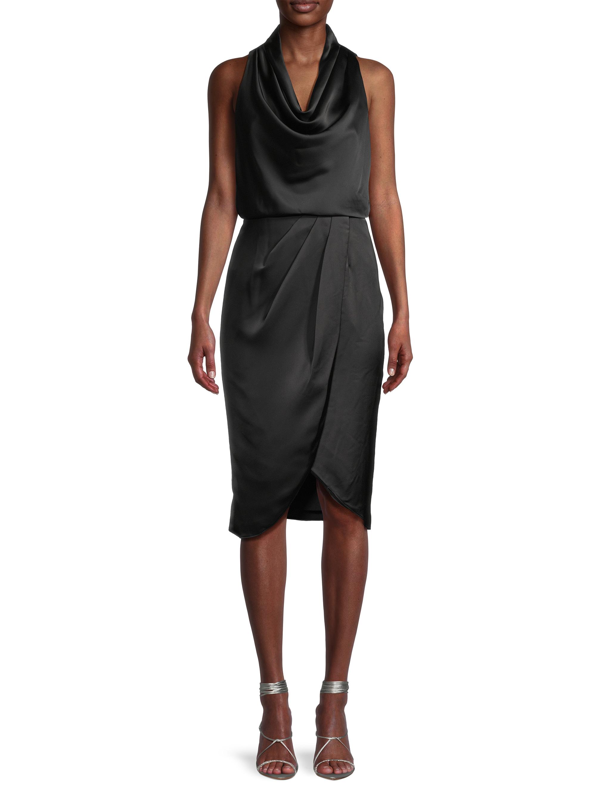 white christmas dresses Stella Satin Cowl Neck High Slit Formal Dress