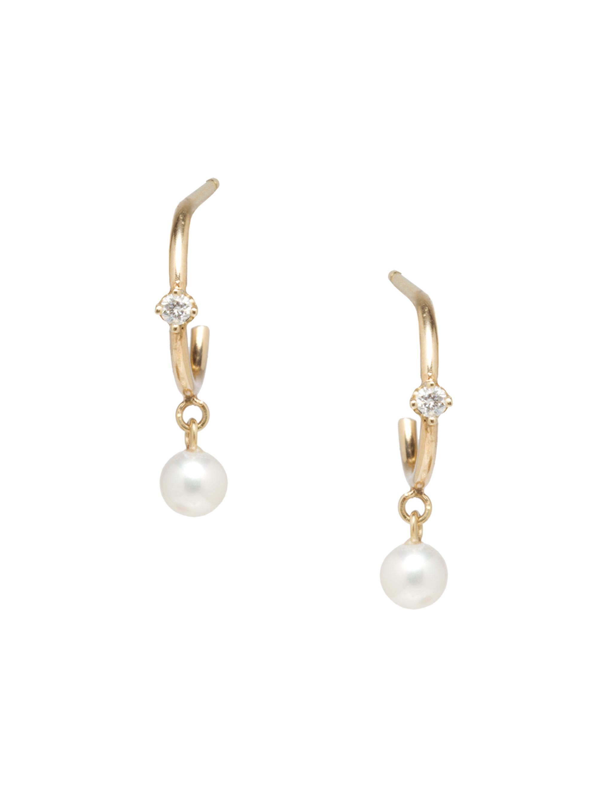 Zoë Chicco Women's 14K Yellow Gold, 2MM Pearl & Diamond Huggie Earrings - Gold