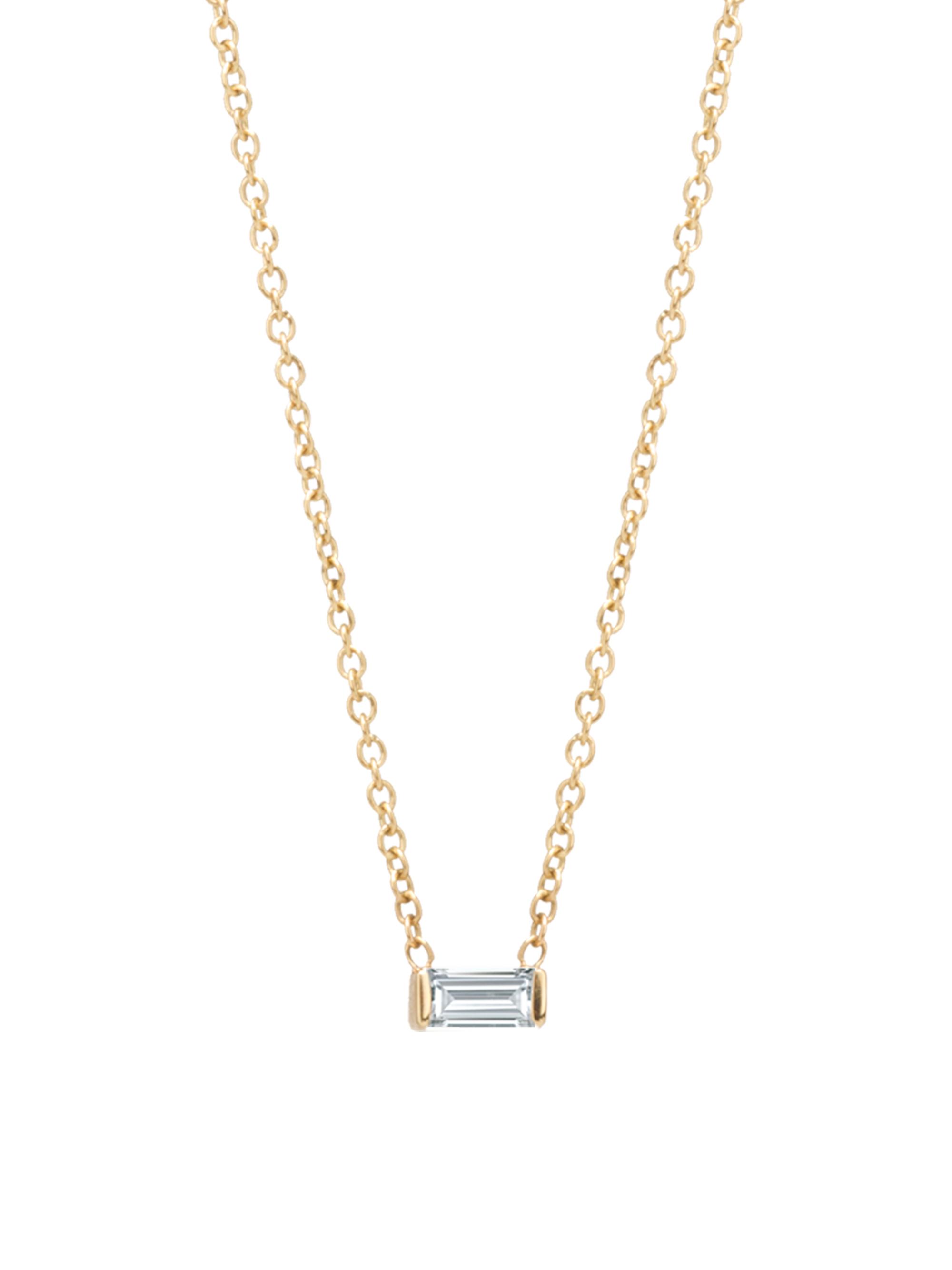 ZOE CHICCO Women's Birthstones 14K Yellow Gold & White Diamond Horizontal Baguette Necklace - White Diamond