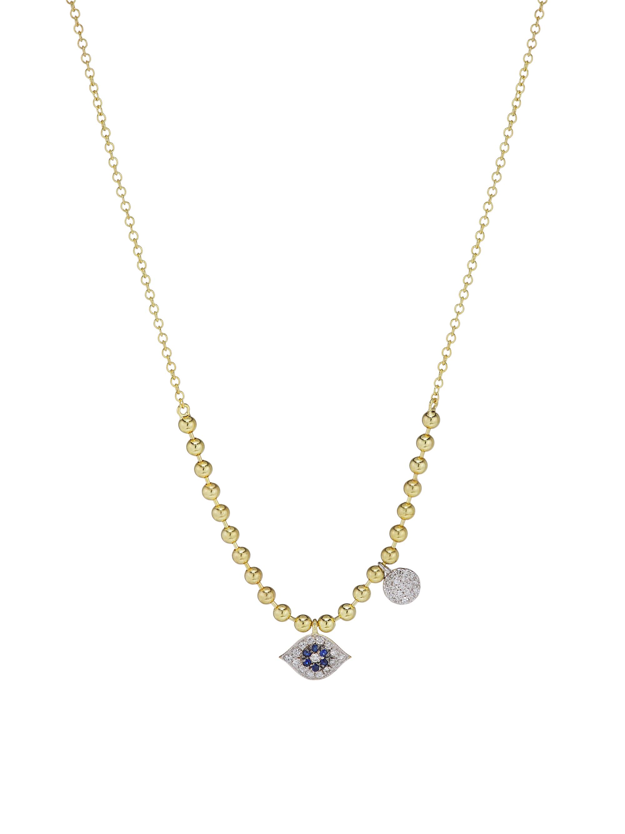 Meira T Women's Two-Tone 14K Gold, Diamond & Sapphire Evil Eye Pendant Ball Chain Necklace - Yellow Gold