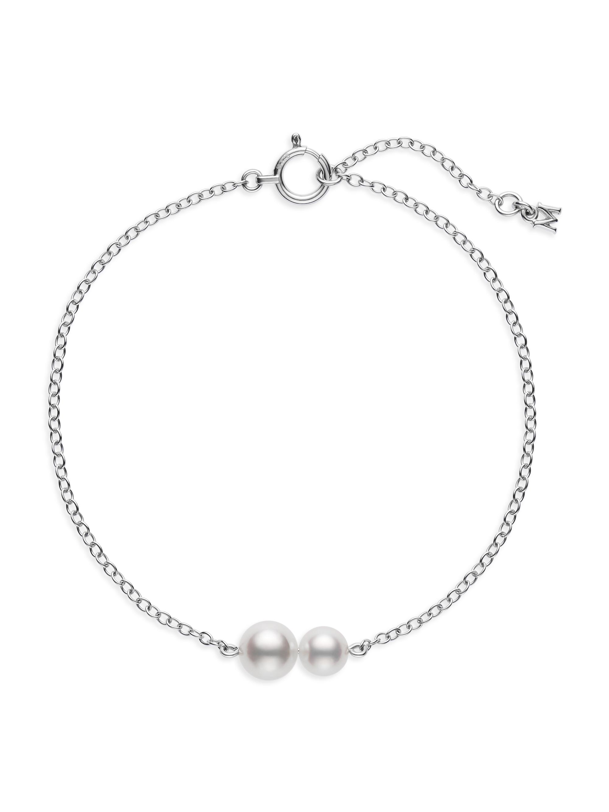 Mikimoto Women's 18K White Gold & 5MM Round White Akoya Cultured Pearl Station Bracelet - White Gold