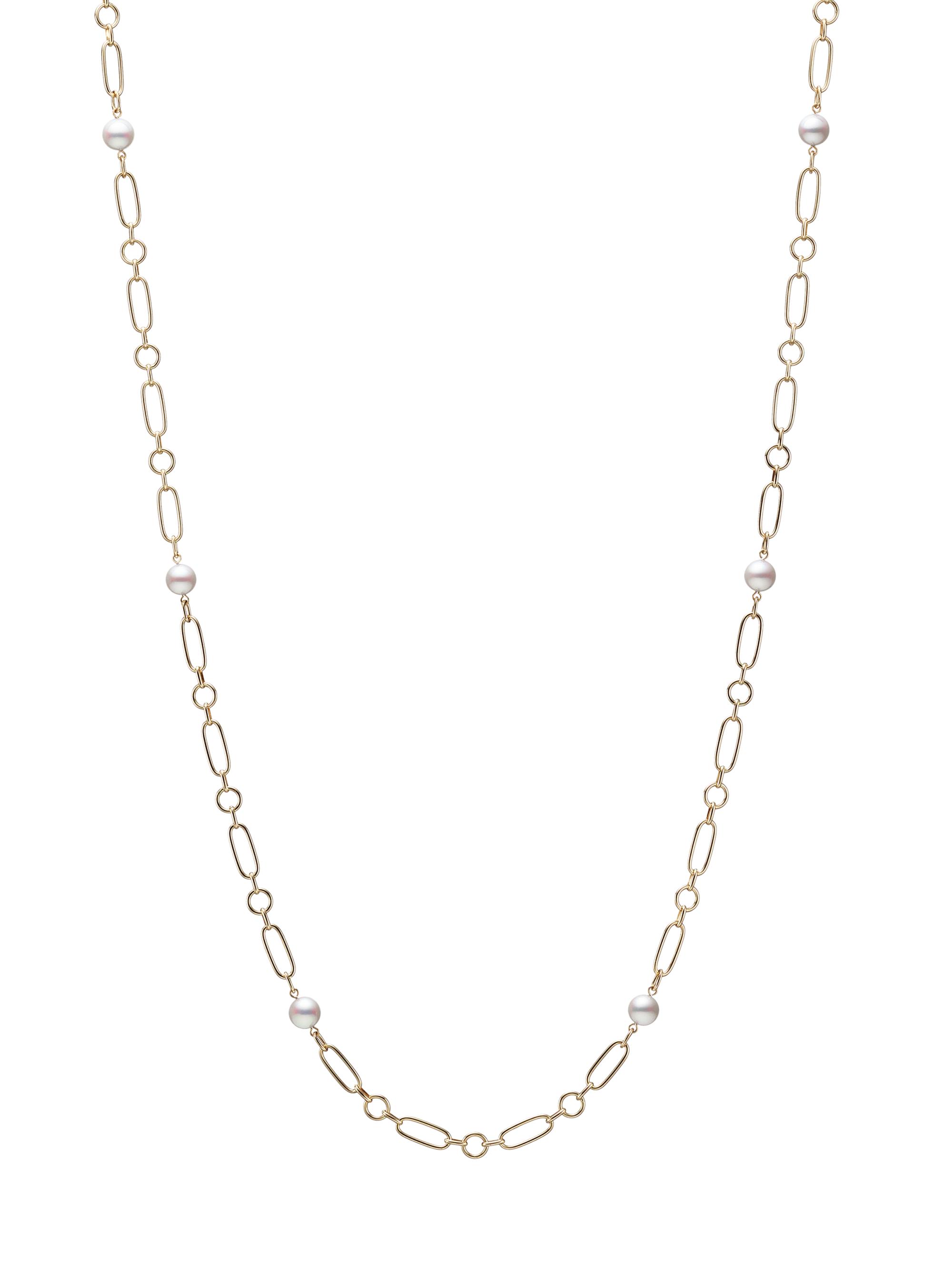 Mikimoto Women's  18K Yellow Gold & 6.5 Round Akoya Cultured Pearl Station Link Necklace/32.5" - Yellow Gold