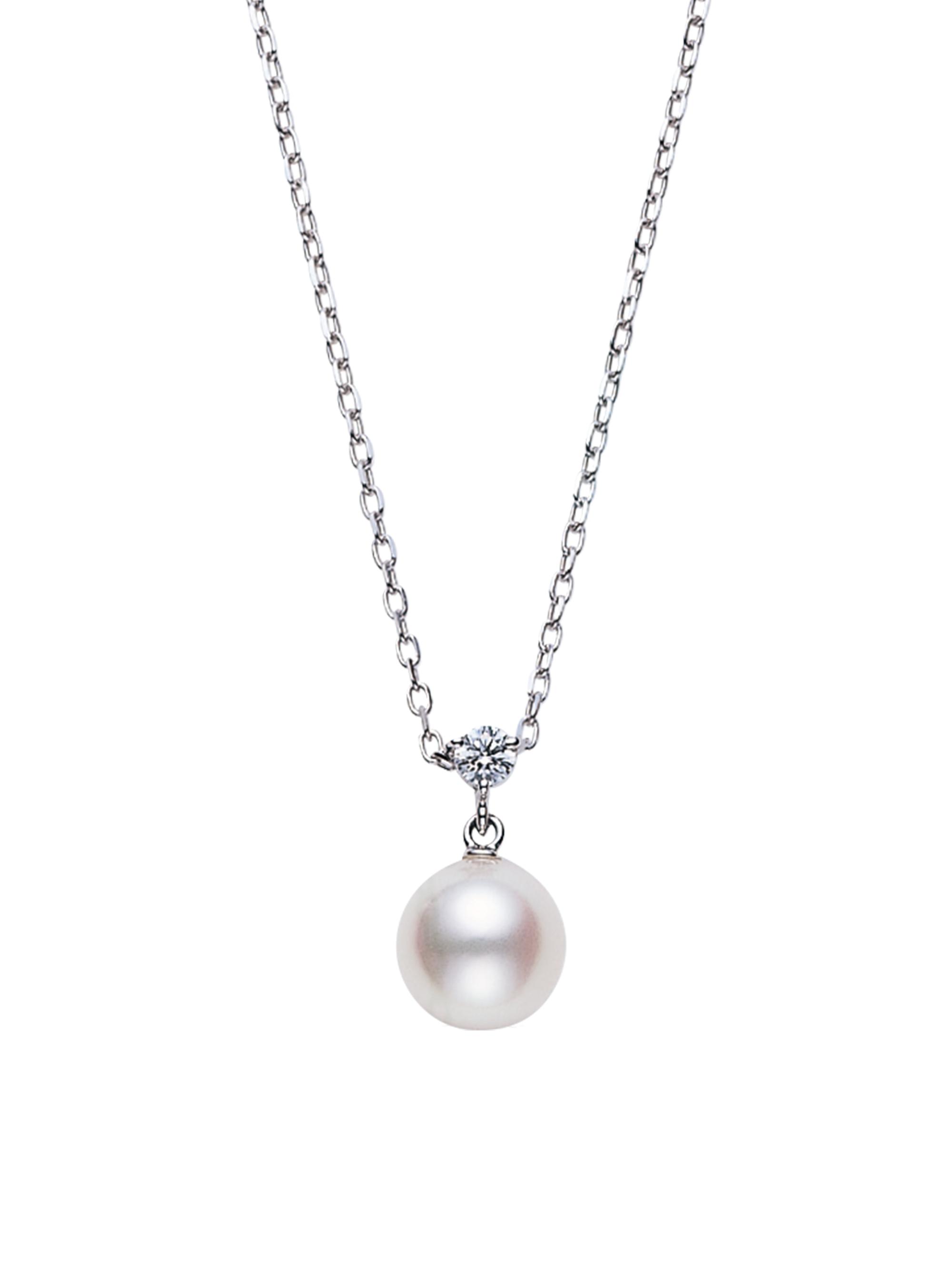 Mikimoto Women's Classic 18K White Gold, 8.25MM Cultured Akoya Pearl & Diamond Pendant Necklace - White Gold