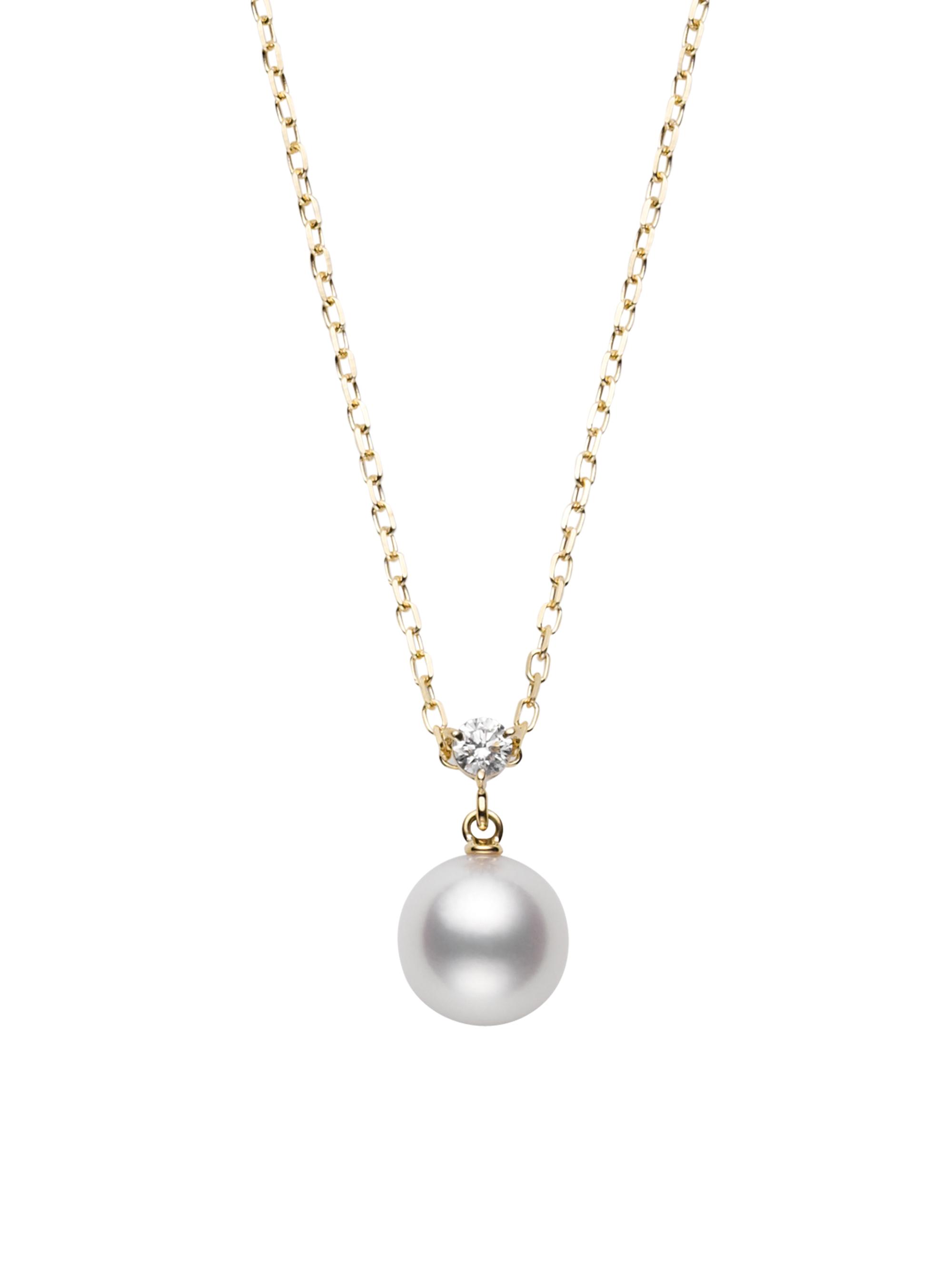 Mikimoto Women's Classic 18K Yellow Gold, 8.25MM Cultured Akoya Pearl & Diamond Pendant Necklace - Yellow Gold