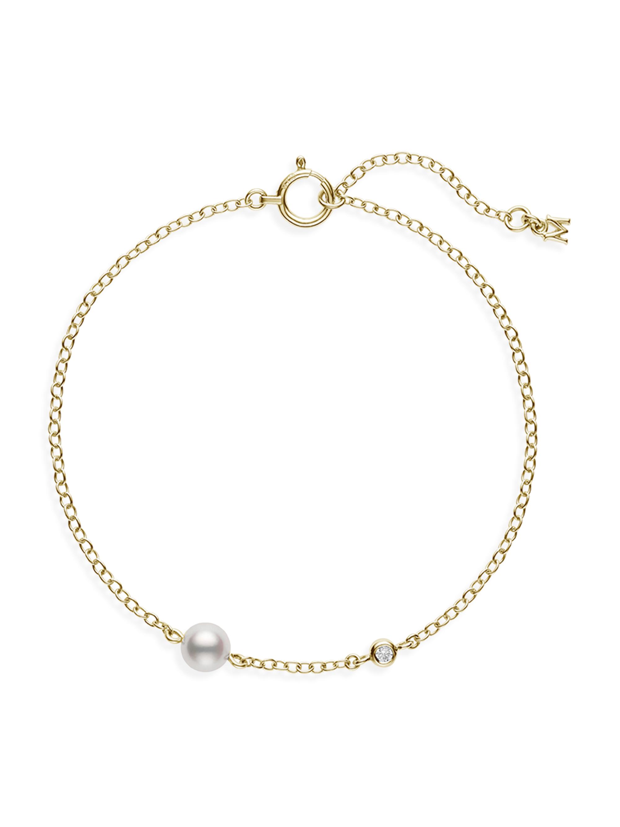 Mikimoto Women's 18K Yellow Gold, 0.02 TCW Diamond & Cultured Akoya Pearl Station Bracelet - Yellow Gold
