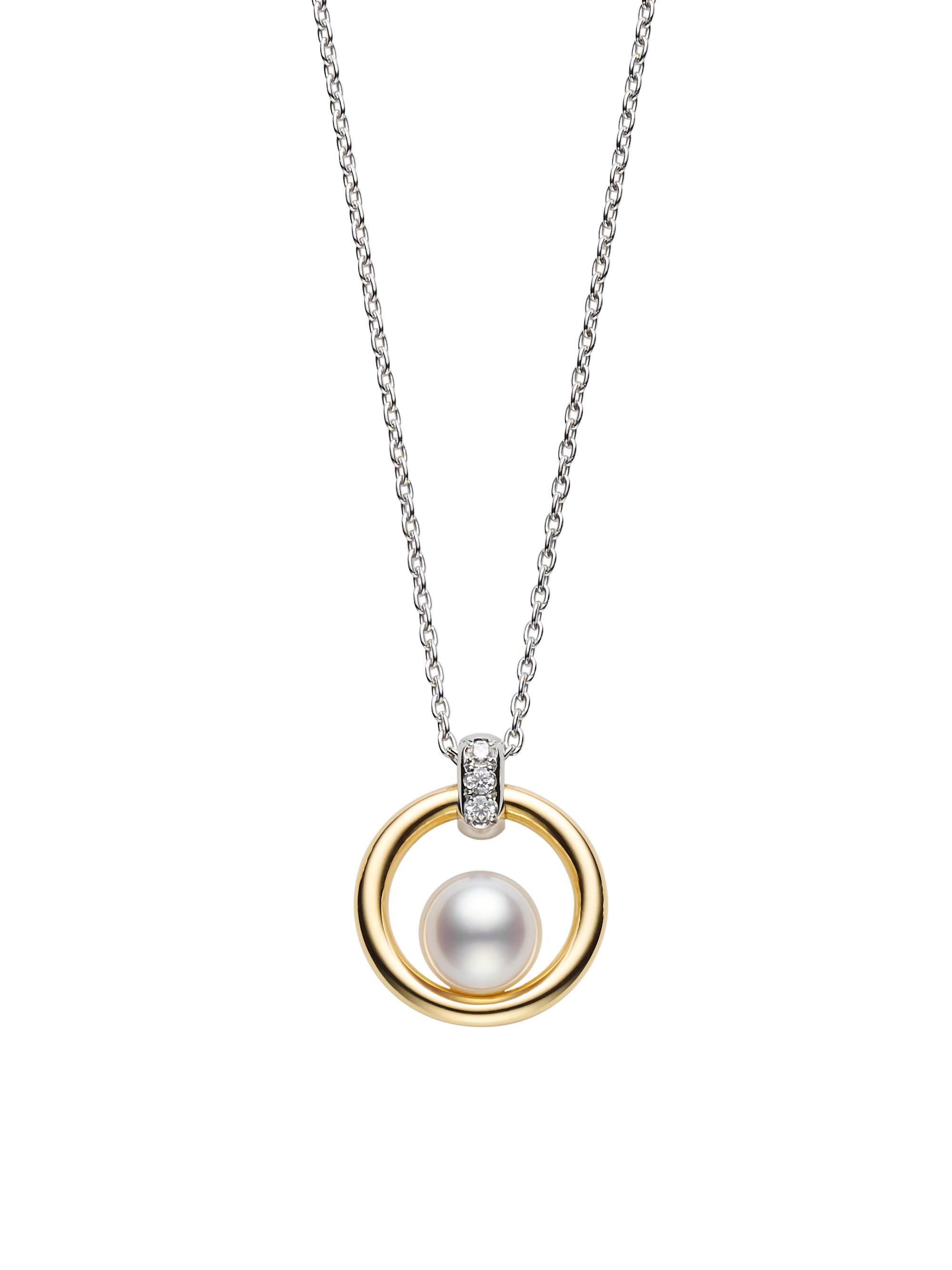 Mikimoto Women's Circle Two-Tone 18K Gold, Diamond & Floating 6MM Cultured Akoya Pearl Pendant Necklace - White Gold