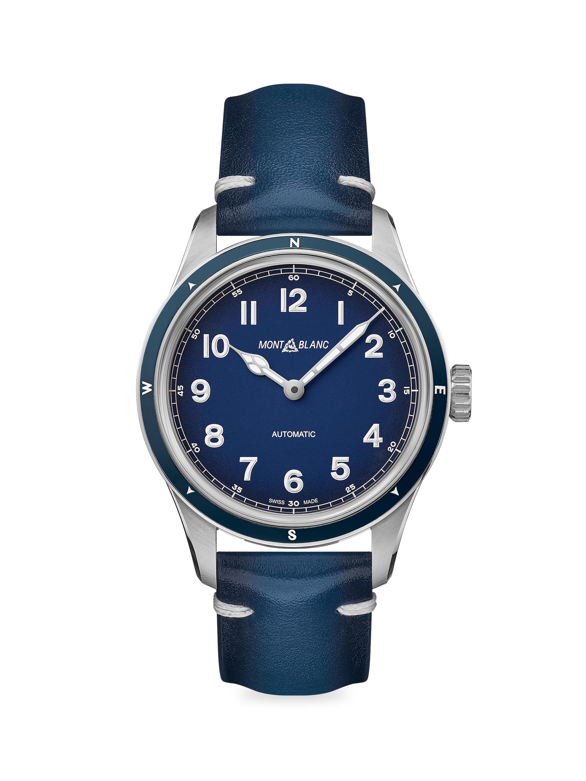 Montblanc Men's 1858 Stainless Steel & Leather Strap Watch - Blue