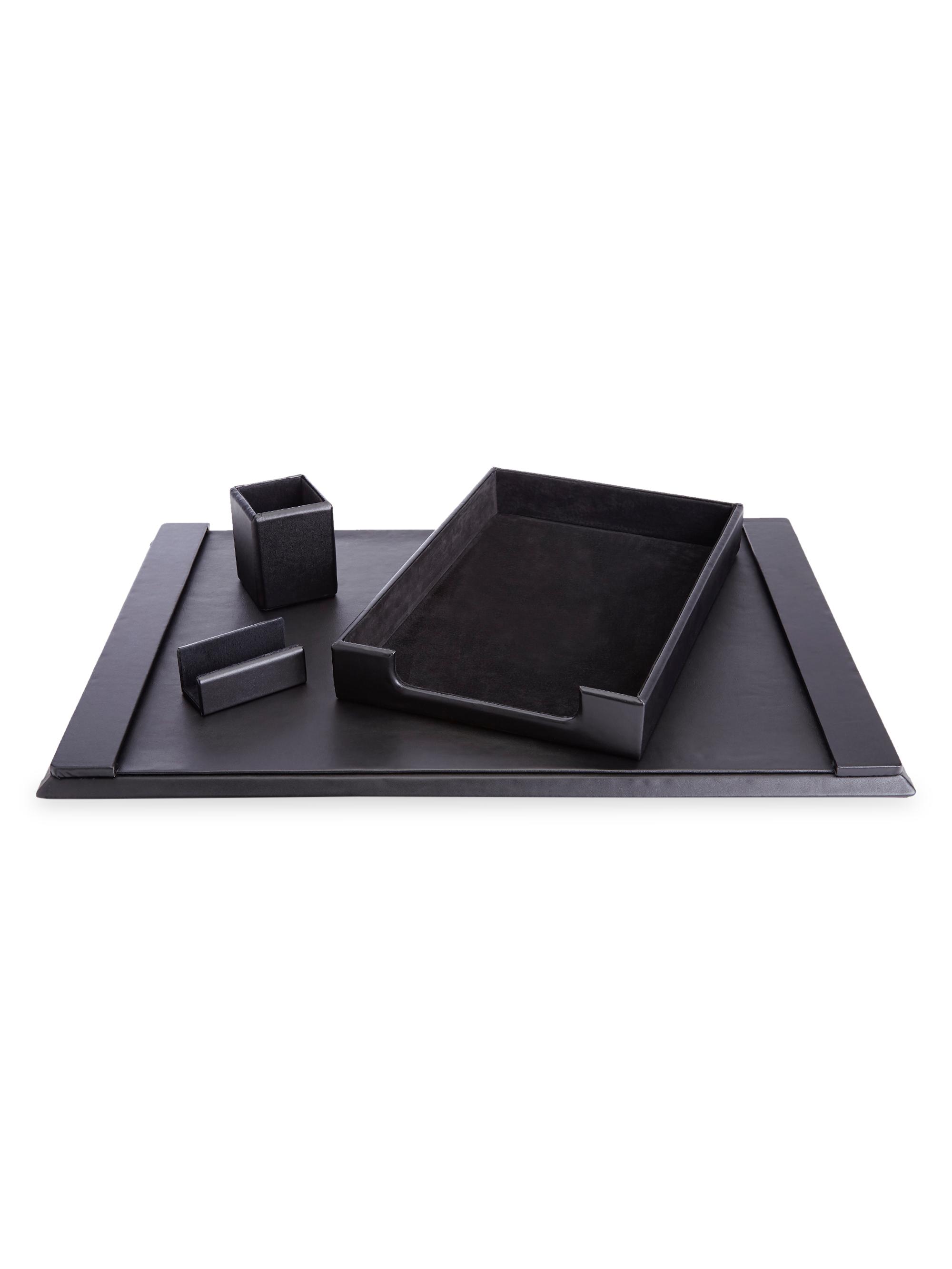 Royce New York Suede Lined Executive 4-Piece Desk Accessory Set - Black