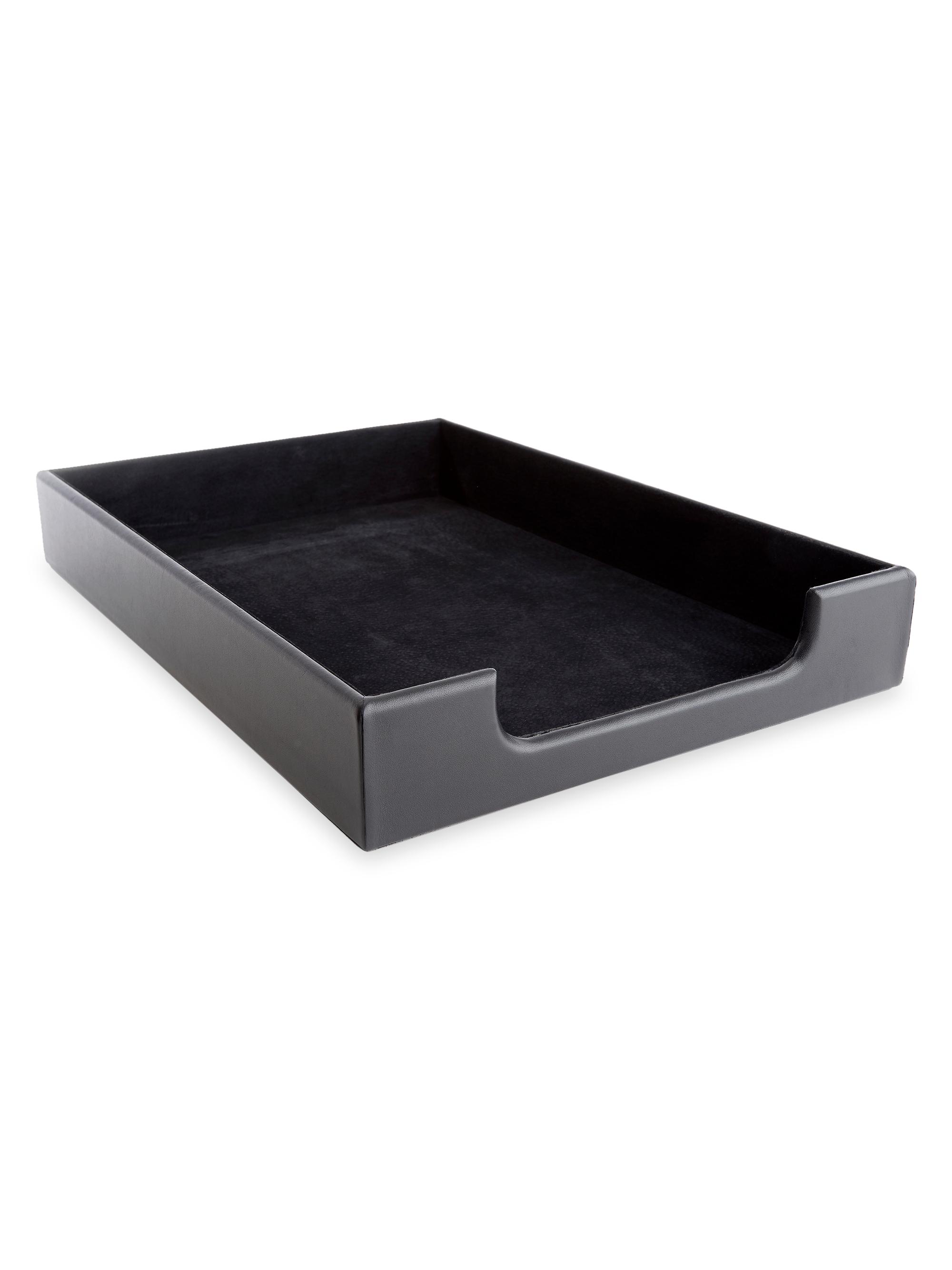 Royce New York Leather Desk Letter Tray Organizer - Black