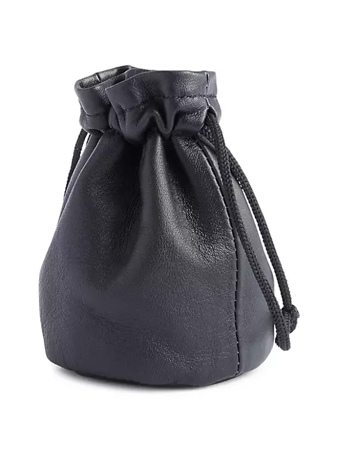 Royce New York Compact Leather Drawstring Jewelry Pouch - Black