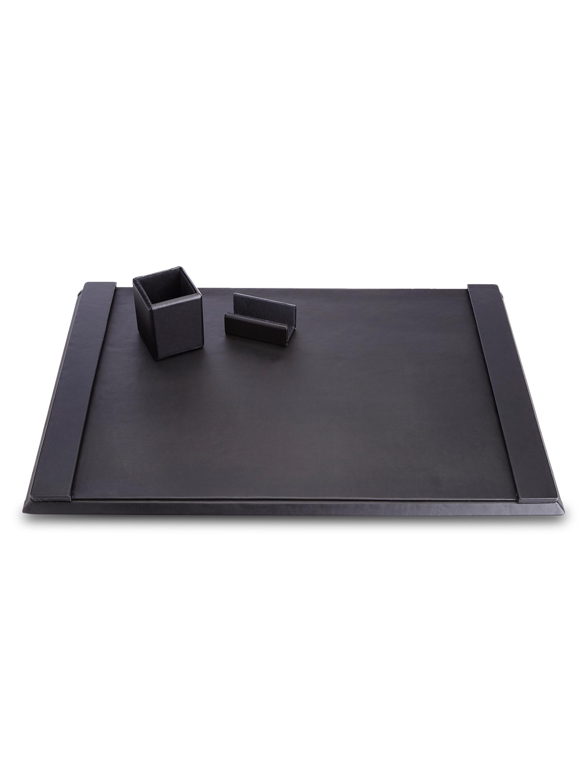 Royce New York Leather Suede-Lined 3-Piece Executive Desk Accessory Set - Black
