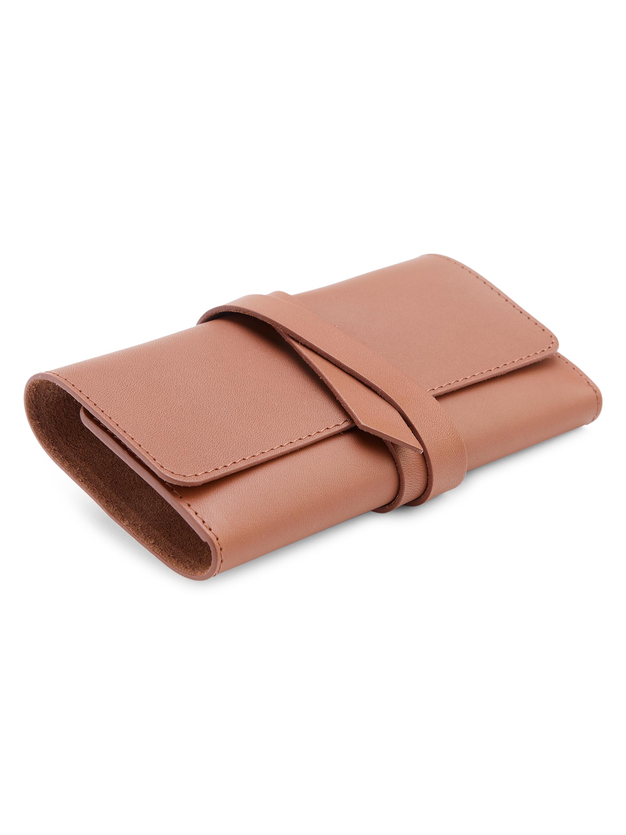 Royce New York Leather Tech Accessory Cord Roll Organizer - Tan