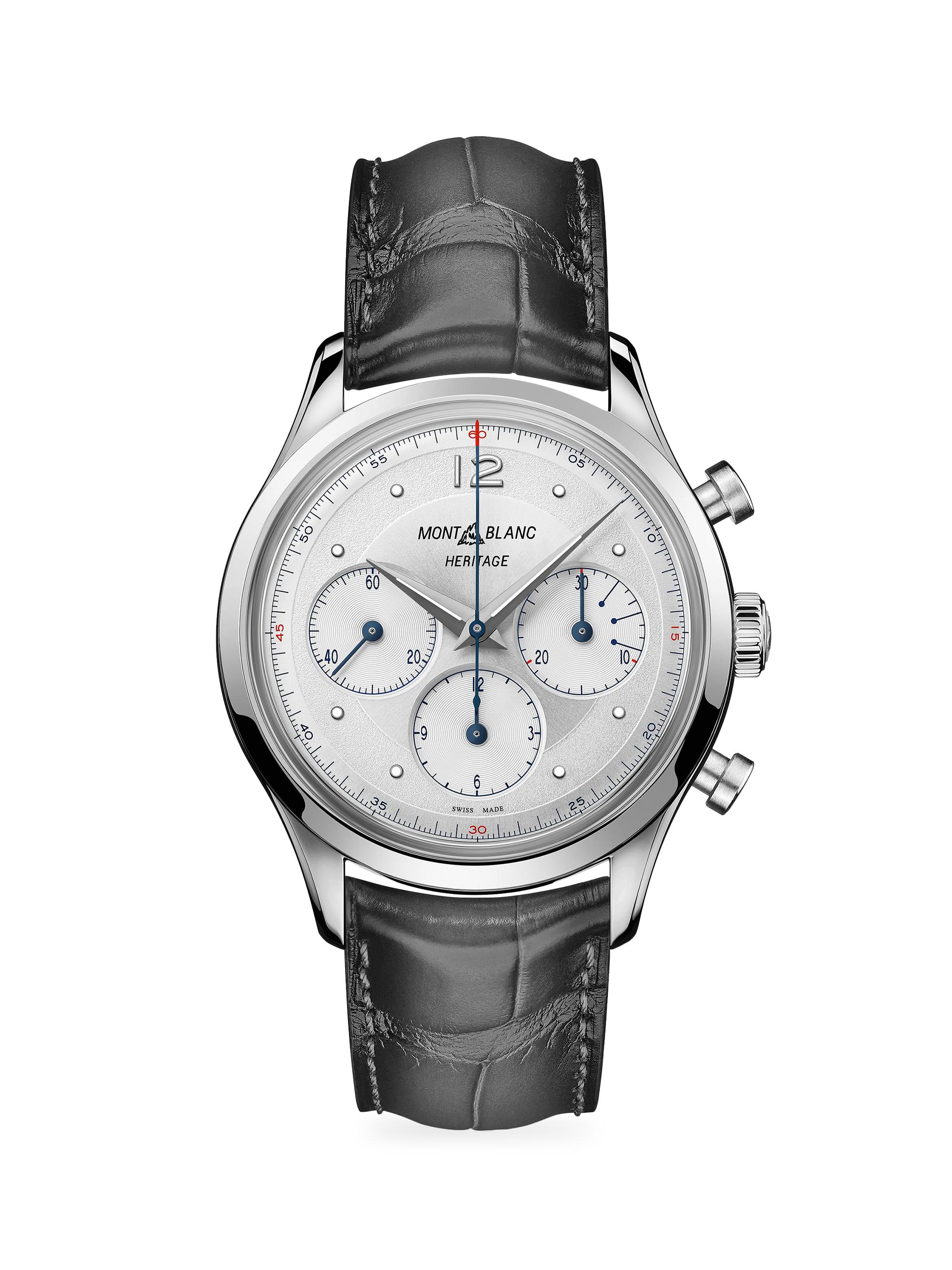 Montblanc Women's Heritage Stainless Steel & Black Alligator-Strap Chronograph Watch - Silver