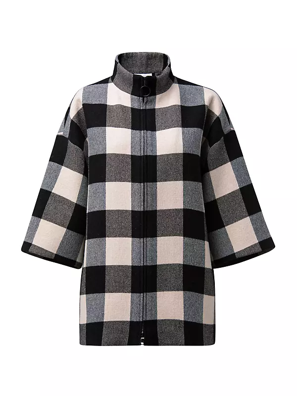 Checkerboard Heavy Wool Tricotin Car Coat