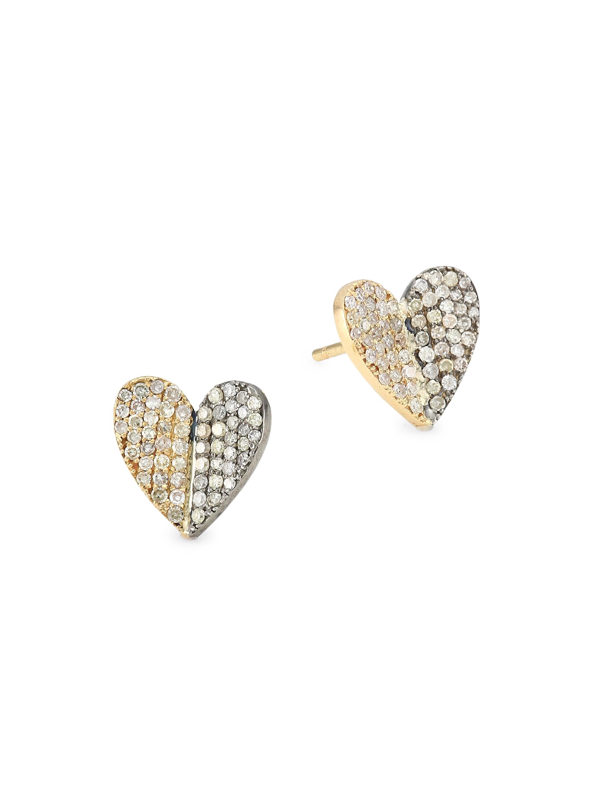 Nina Gilin Women's Two-Tone & Diamond Pavé Heart Stud Earrings - Two Tone