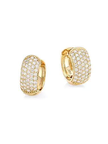 14K Yellow Gold & Diamond Huggie Hoop Earrings