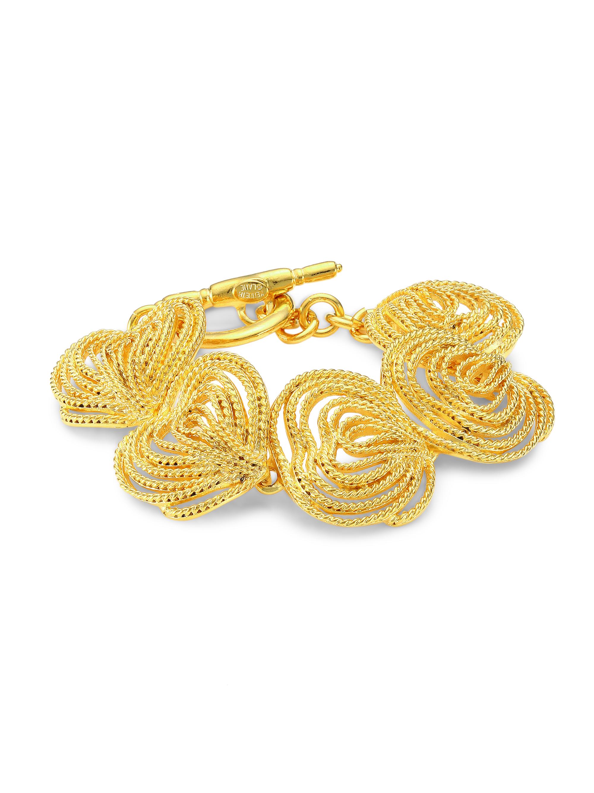 Kenneth Jay Lane Women's 22K Goldplated Textured Clusters Toggle Bracelet - Gold