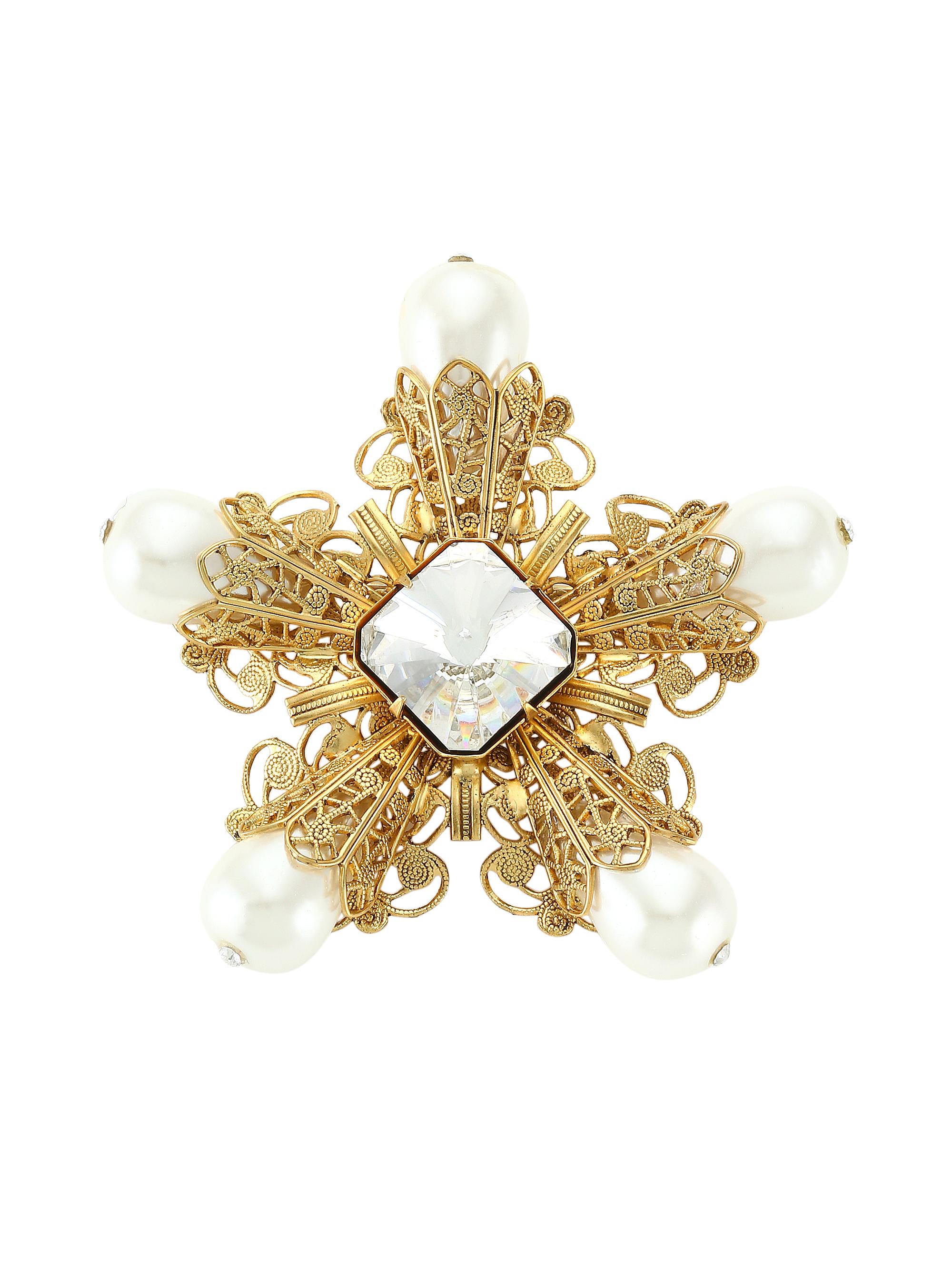 Kenneth Jay Lane Women's Antique Goldplated, Faux Pearl & Crystal Filigree Flower Pin - Antique Gold Crystal Pearl