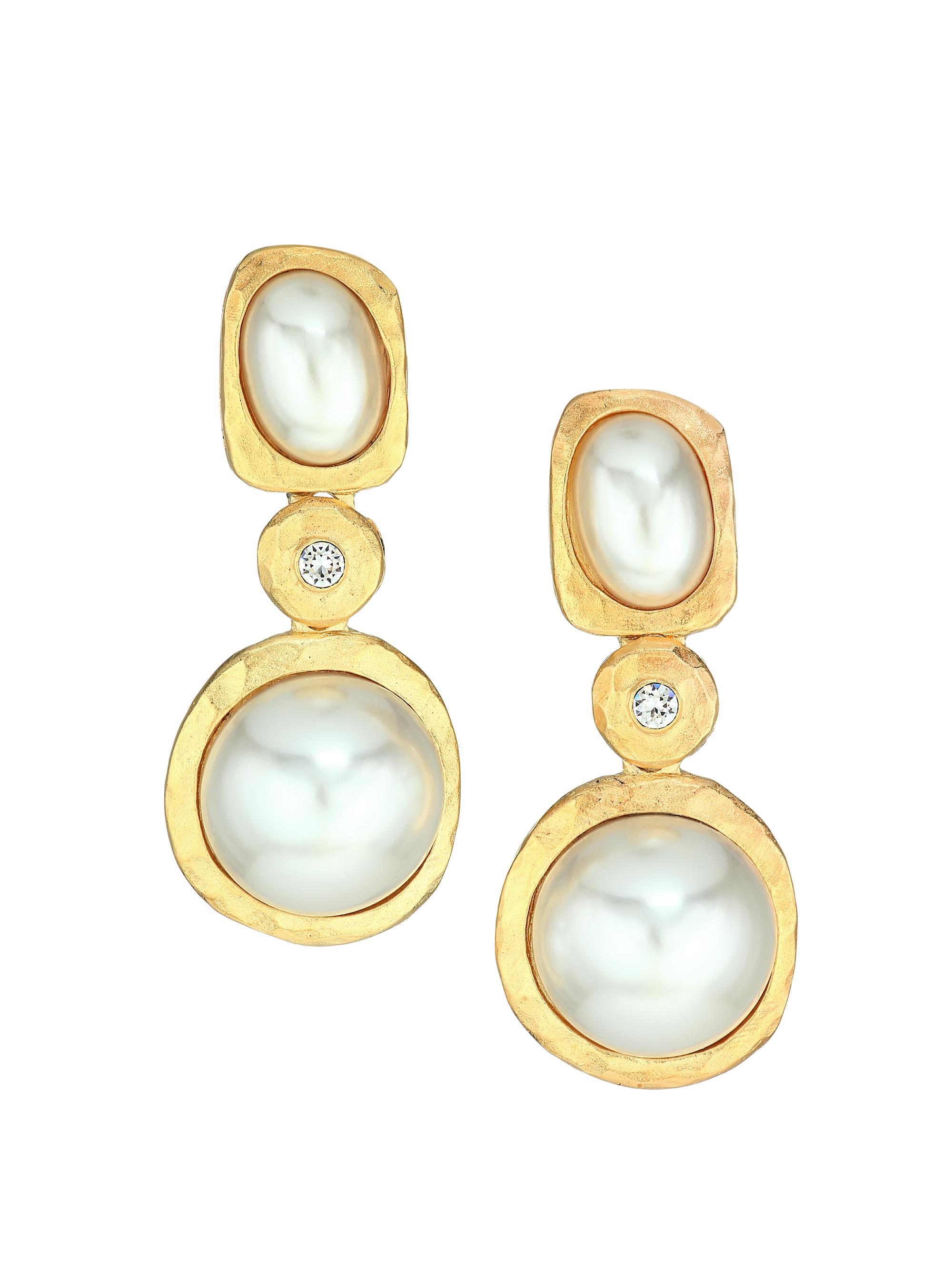 Kenneth Jay Lane Women's Satin Goldplated, Faux Pearl & Crystal Drop Clip-On Earrings - Satin Gold Pearl