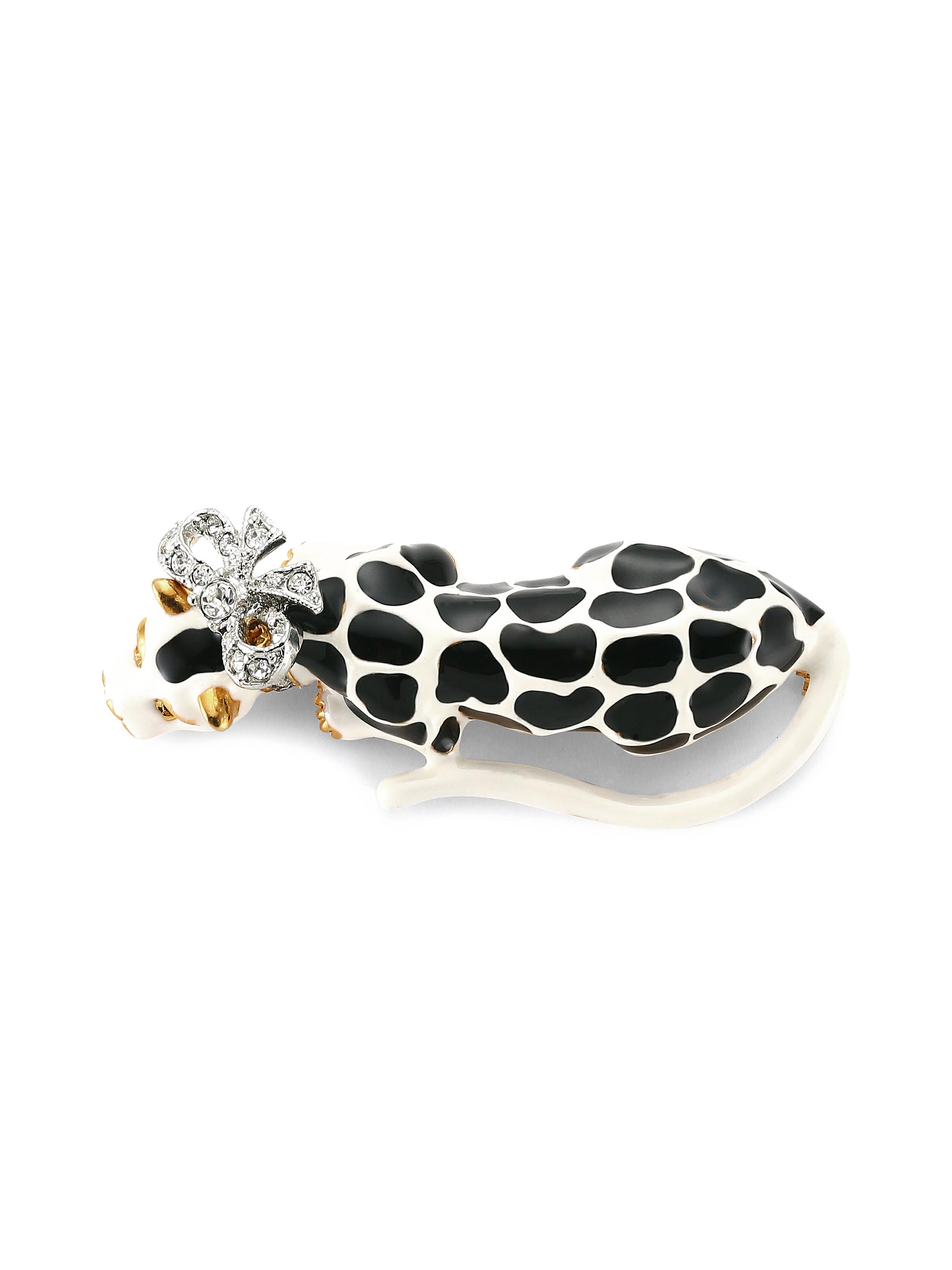 Kenneth Jay Lane Women's Black & White Enamel Crystal Bow Leopard Pin - Black White