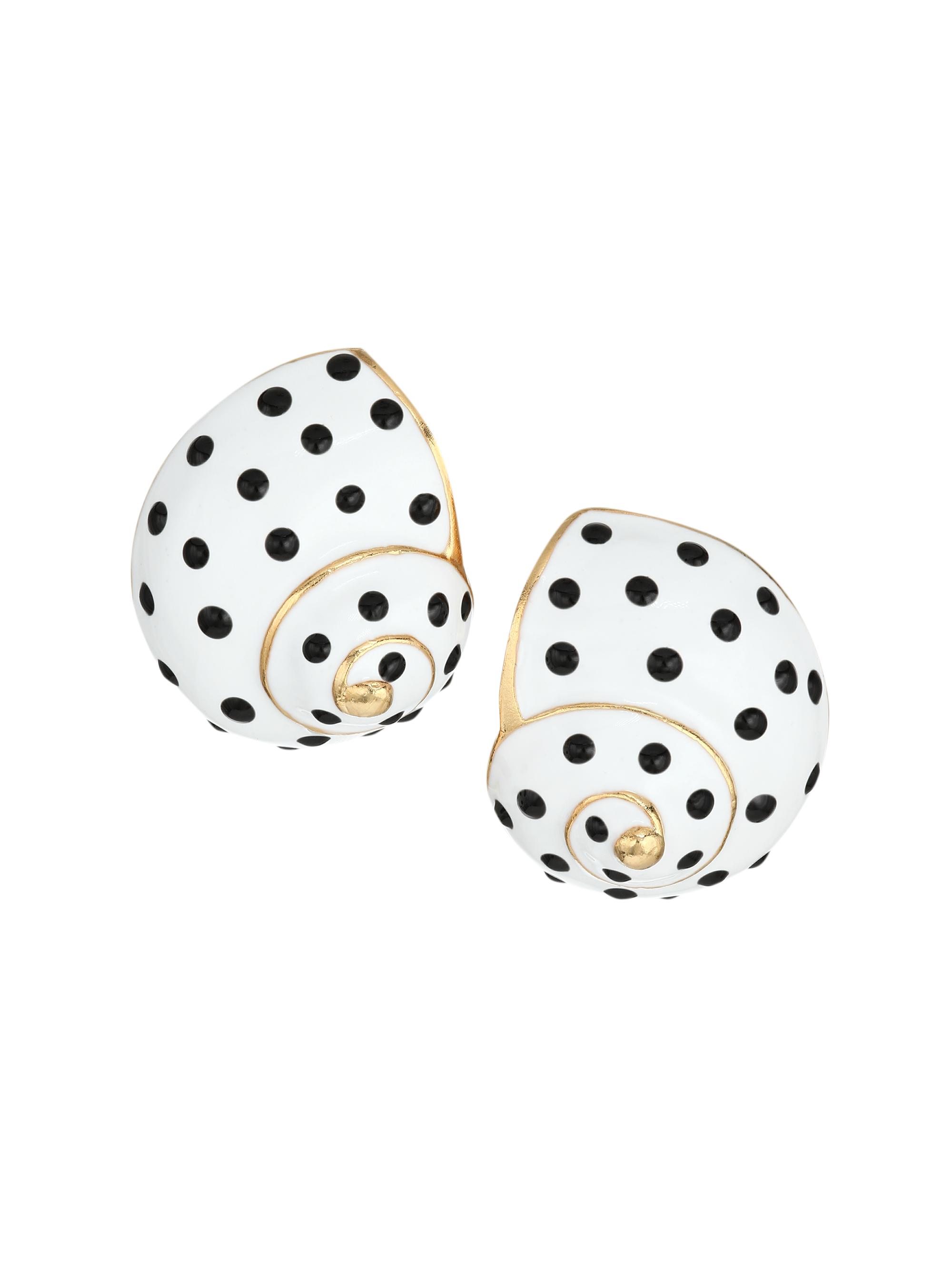 Kenneth Jay Lane Women's Black Dotted White Enamel Snail Shell Clip-On Earrings - White Black Dots